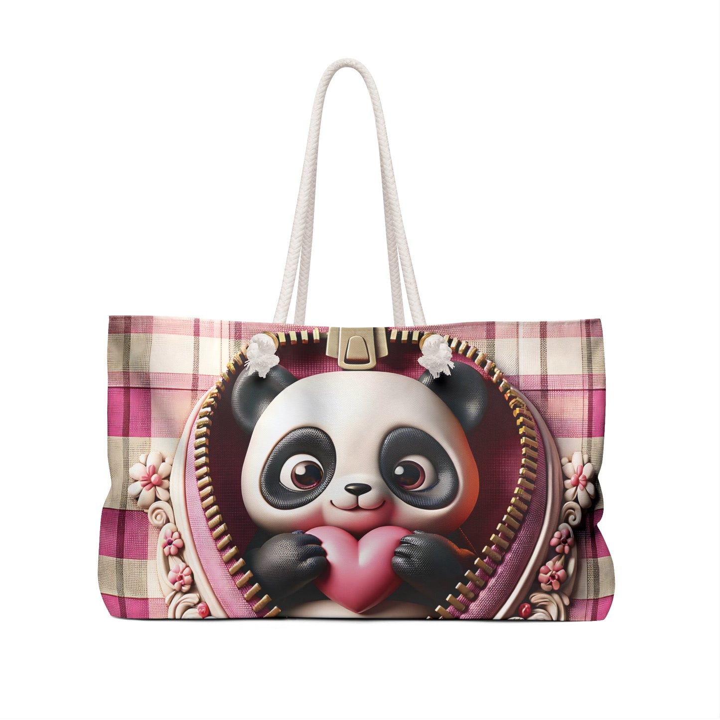 Personalised/Non-Personalised Weekender Bag, Cute Panda, Valentines Day, Large Weekender Bag, Beach Bag, Book Bag