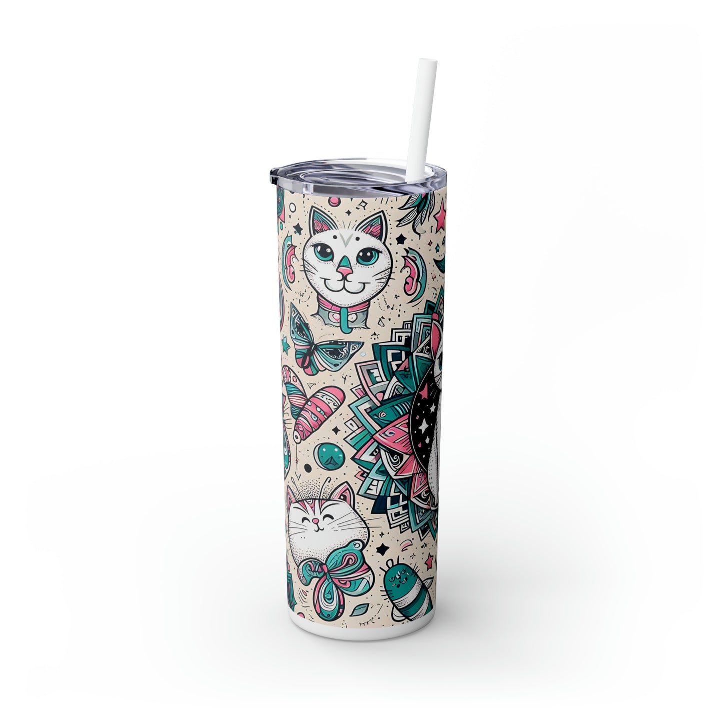 Skinny Tumbler with Straw, 20oz, Cats, awd-317