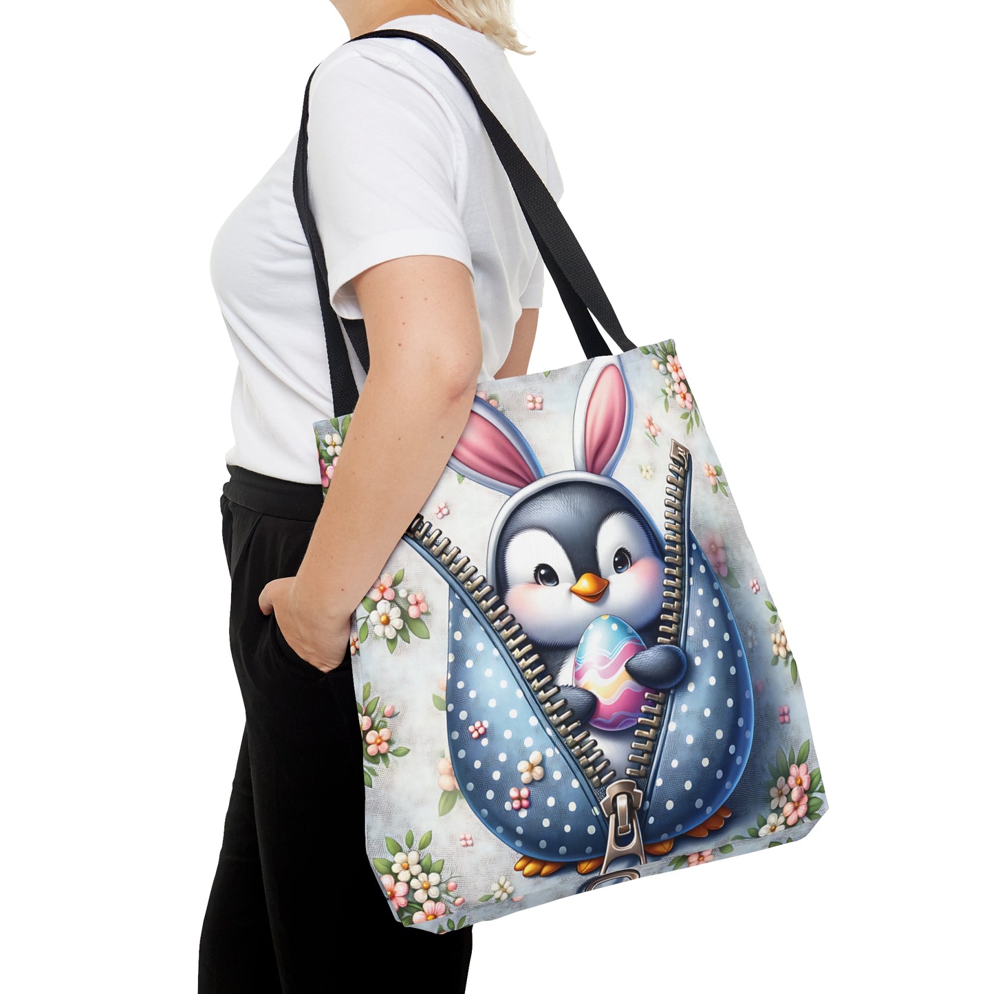 Tote Bag, Easter, Cute Penguin with Bunny Ears, Personalised/Non-Personalised Tote bag