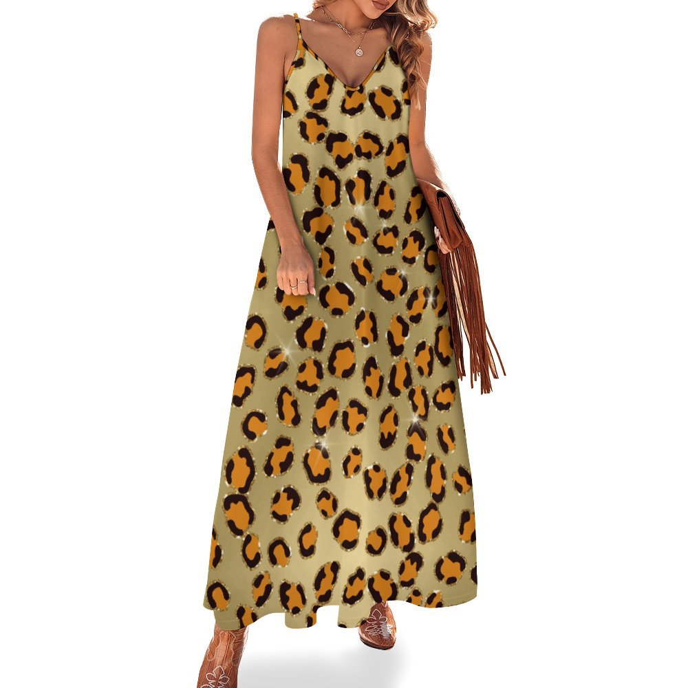 Animal Print Spaghetti Strap Ankle-Length Dress Long dress