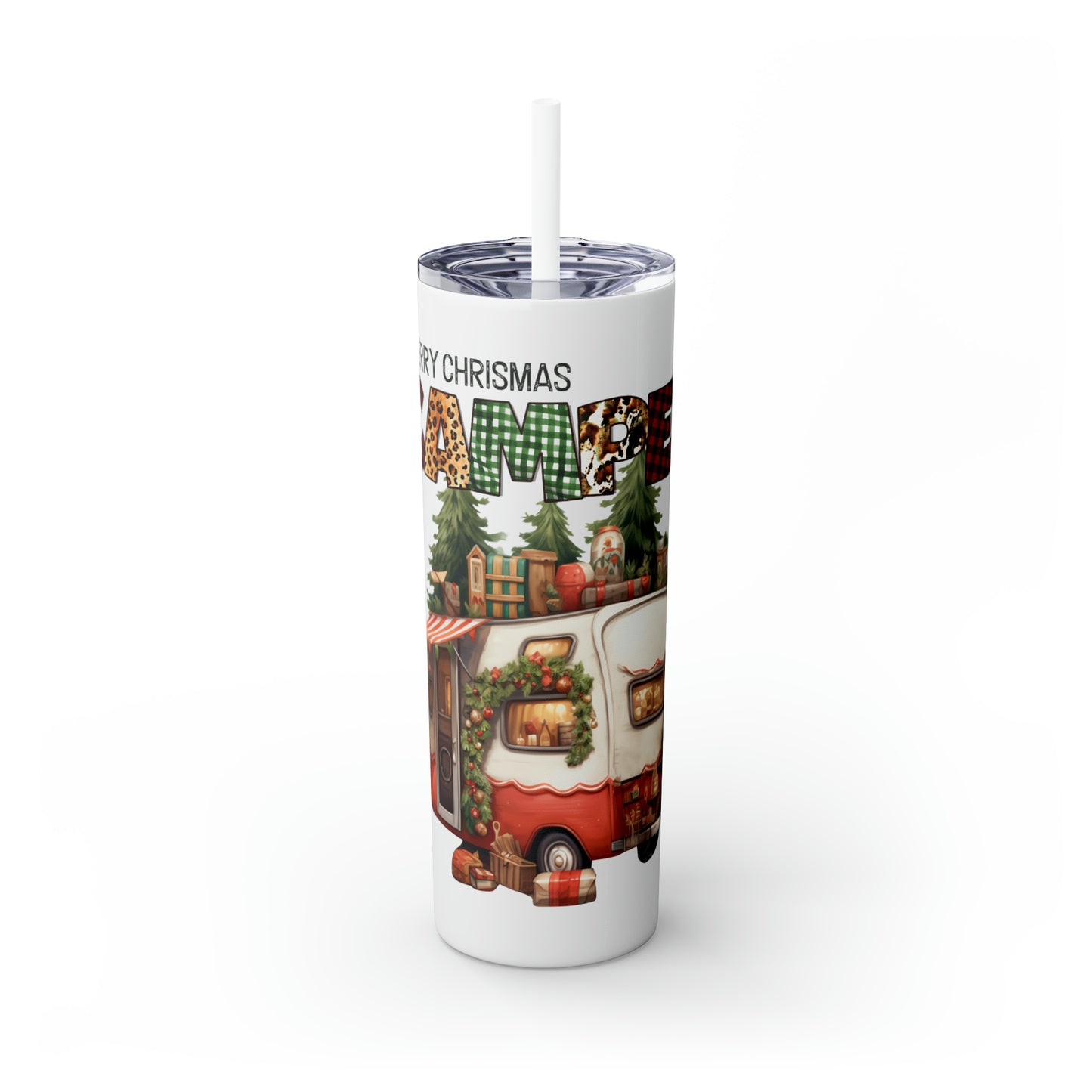 Skinny Tumbler with Straw, 20oz, Merry Christmas Camper