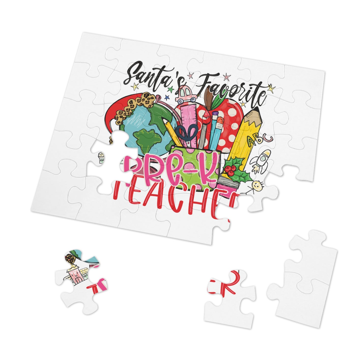 Puzzle, Santa's Favorite PreK Teacher, Personalised/Non-Personalised (30, 110, 252, 500,1000-Piece)