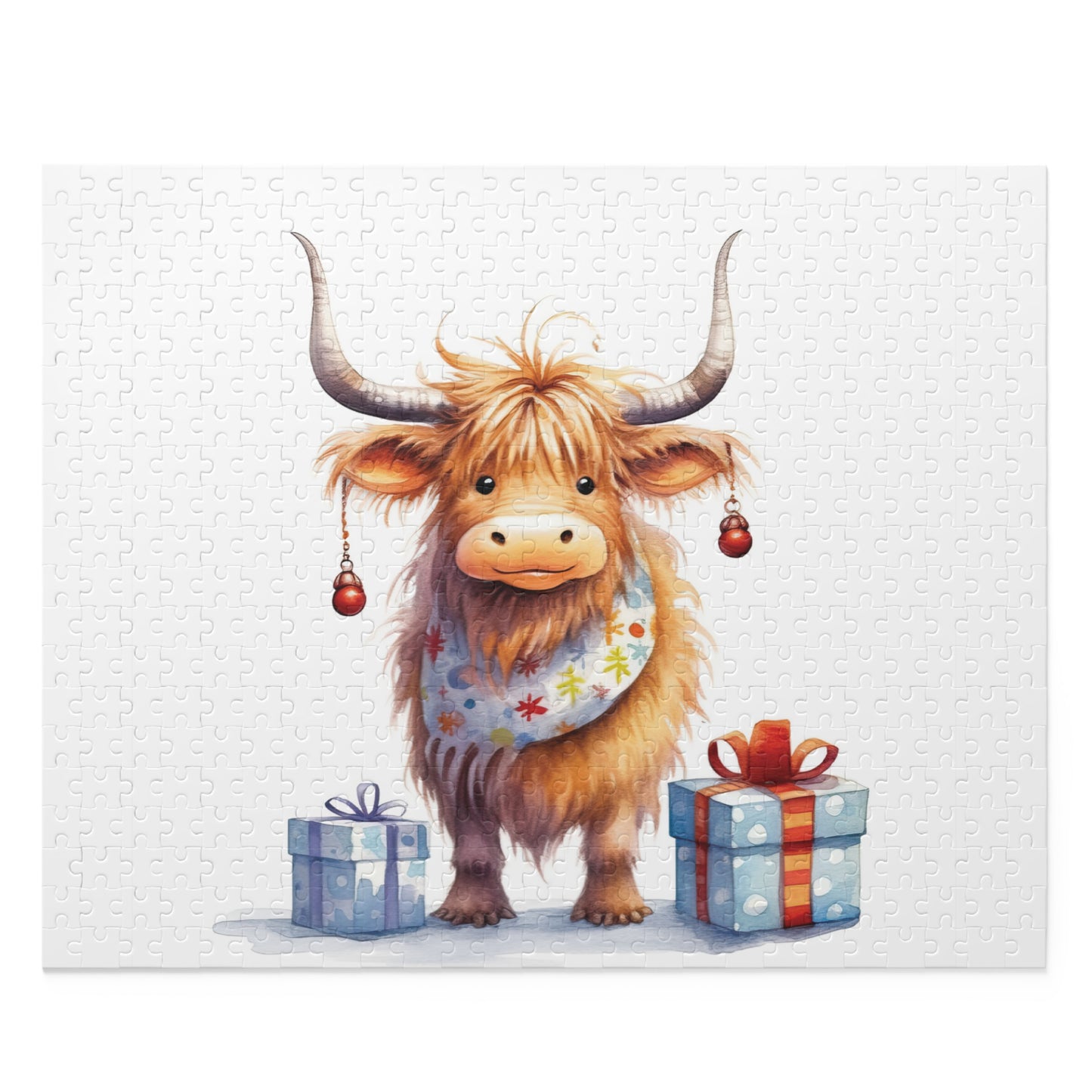 Personalised/Non-Personalised Puzzle, Christmas Highland Cow (120, 252, 500-Piece)