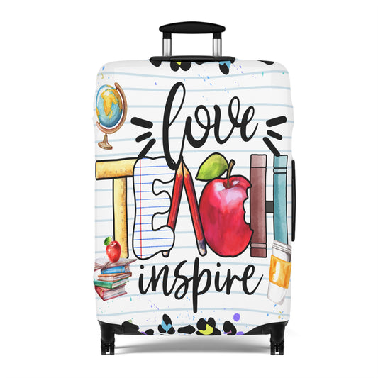 Luggage Cover, Teacher, Leopard Print, Teach, Love, Inspire, awd-1698