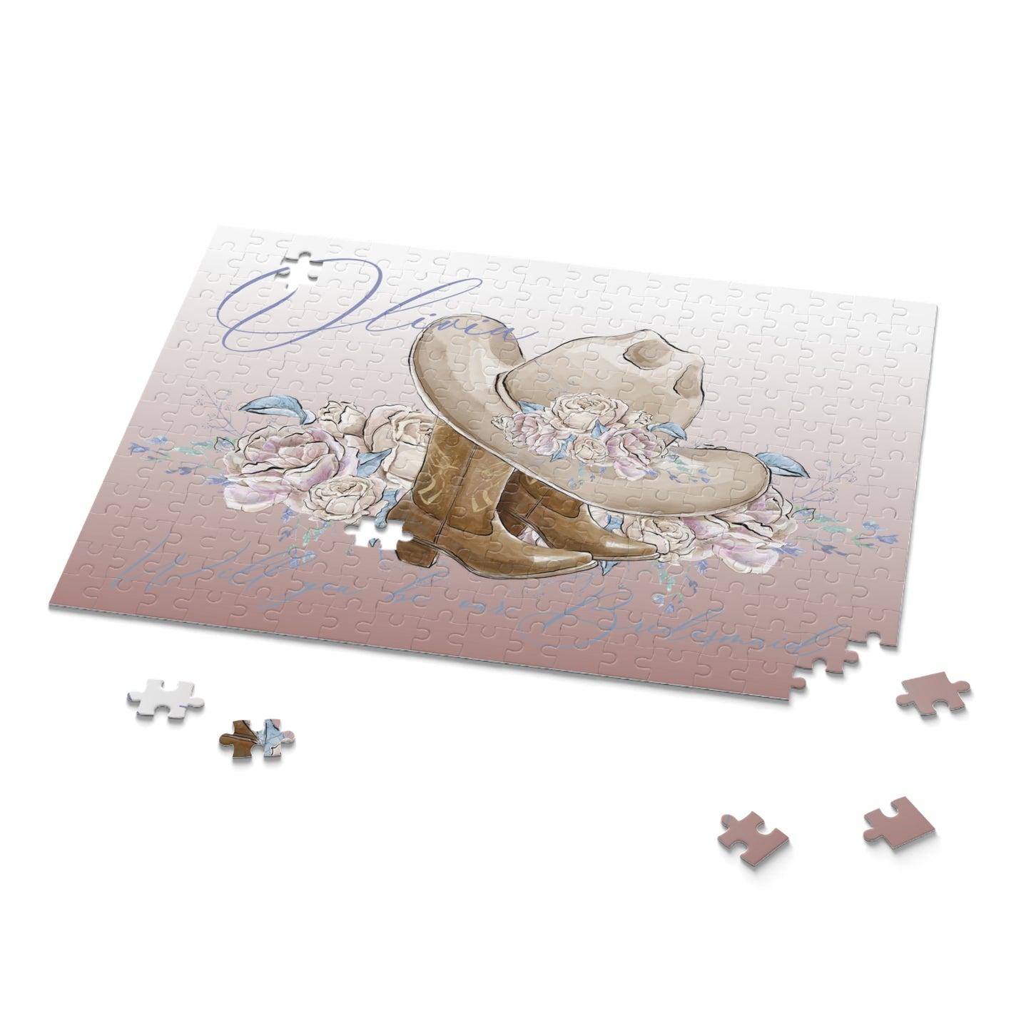 Personalised/Non-Personalised Puzzle, Country Boots, Romance Floral, Will you be our Bridesmaid/Flower Girl (120, 252, 500-Piece)