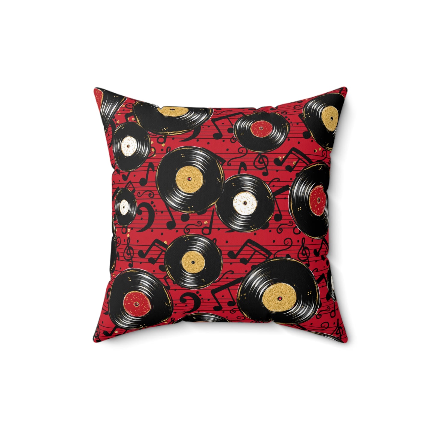 Spun Polyester Square Pillow, Red Music Cushion