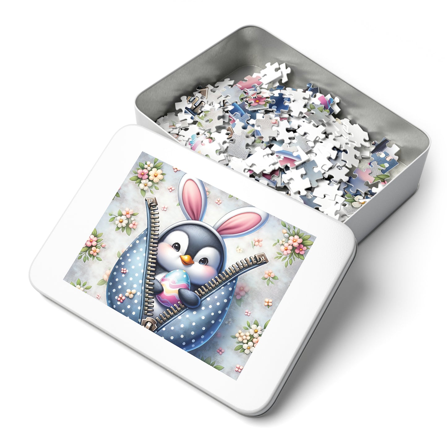 Jigsaw Puzzle, Easter, Penguin with Bunny Ears, Personalised/Non-Personalised (30, 110, 252, 500,1000-Piece) Awd-1306