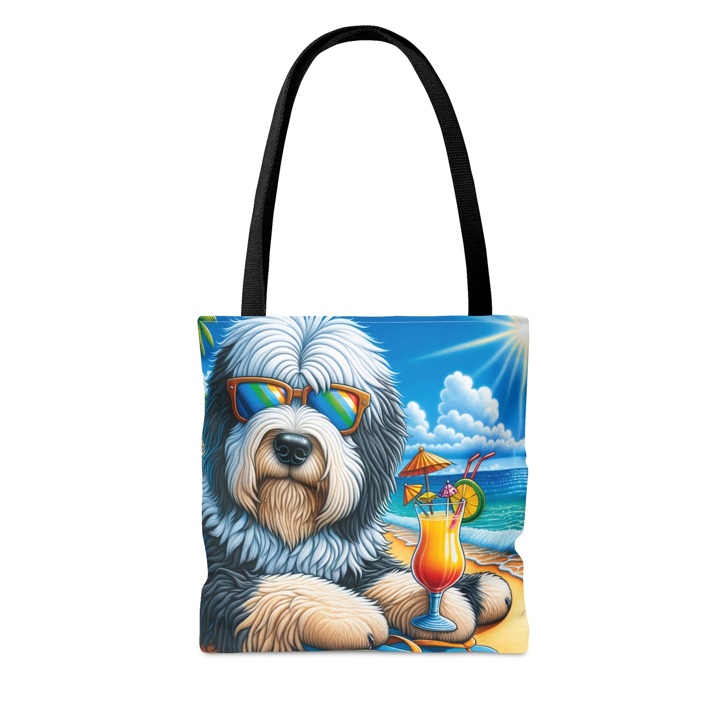 Tote Bag, Dog on Beach, Old English Sheepdog, Tote bag,  awd-1228