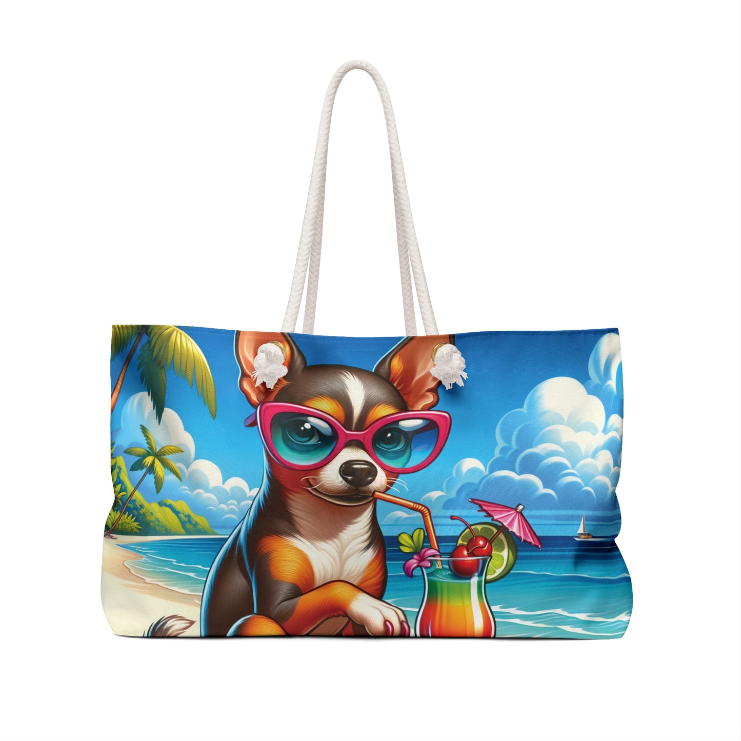 Personalised/Non-Personalised Weekender Bag, Summer Beach Dog, Tennessee, Large Weekender Bag, Beach Bag, Book Bag