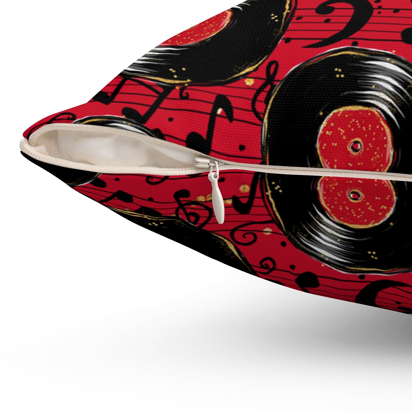 Spun Polyester Square Pillow, Red Music Cushion