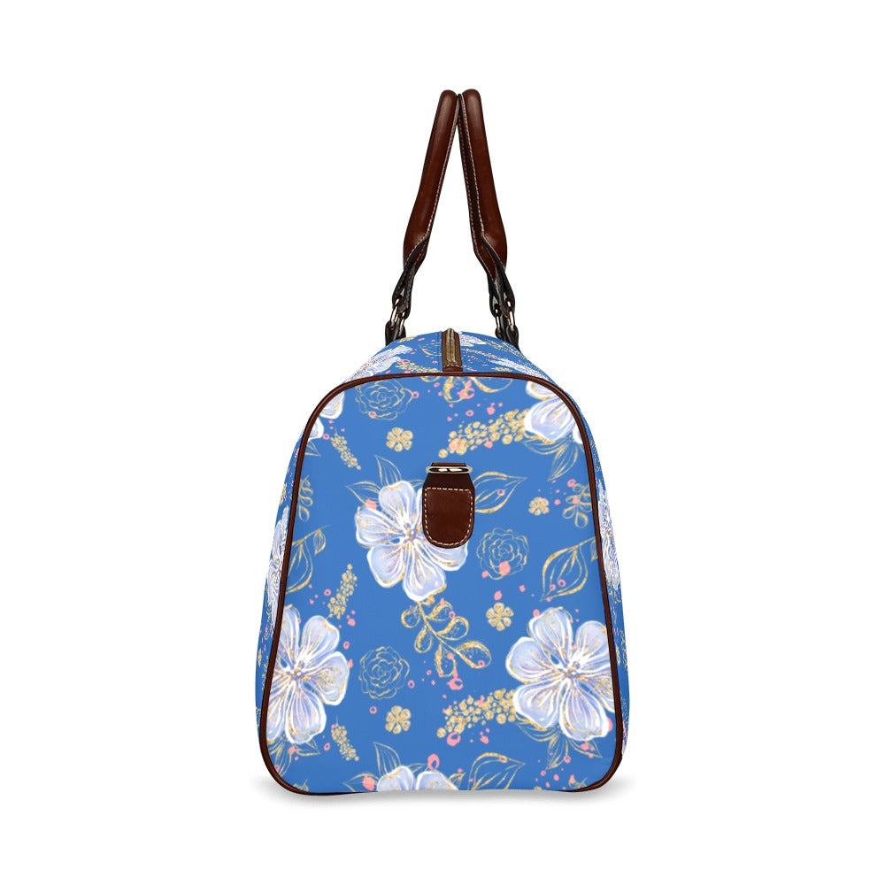 Blue Floral Waterproof Travel Bag/Small (Model 1639)