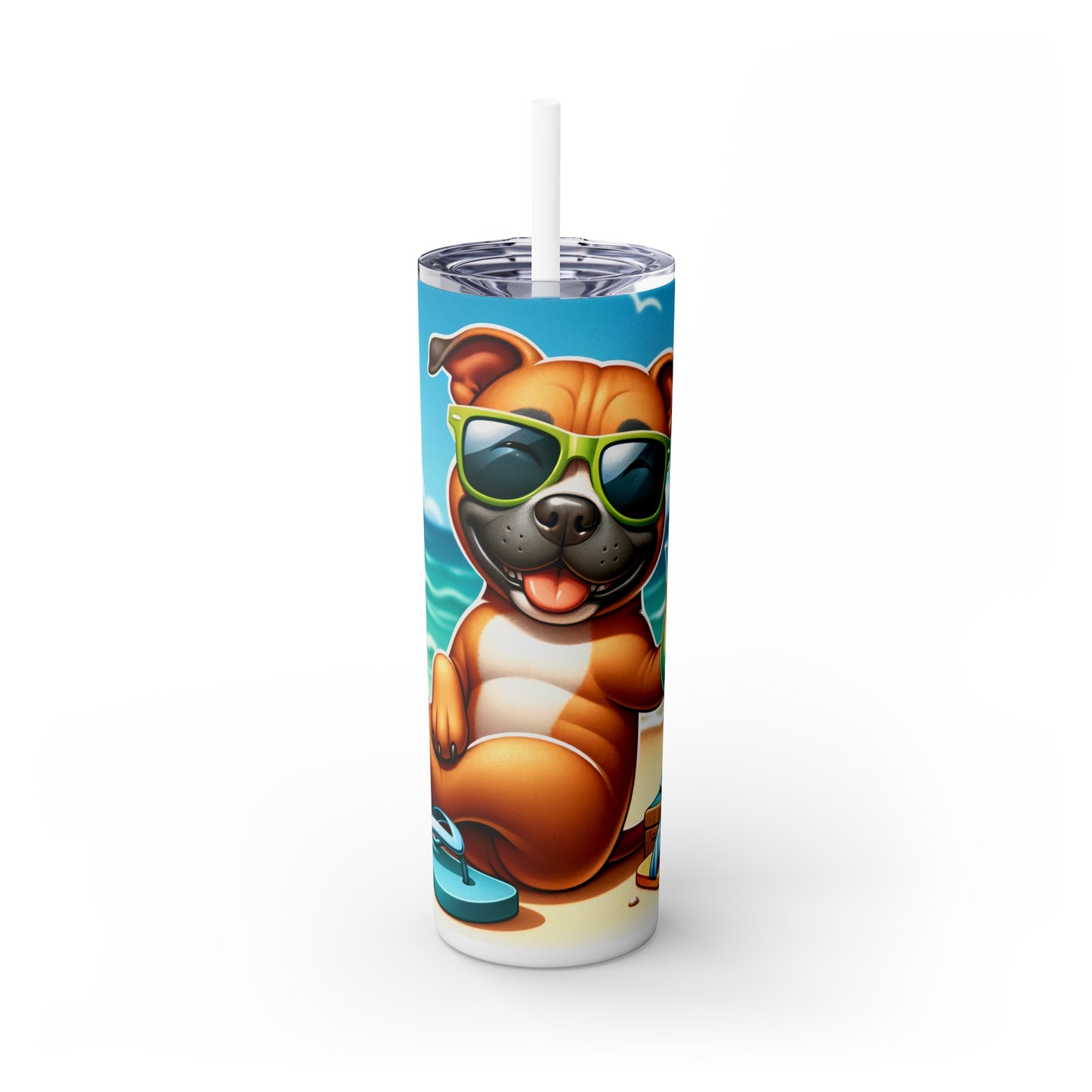 Skinny Tumbler with Straw, 20oz, Dog on Beach, Stafford, awd-1245