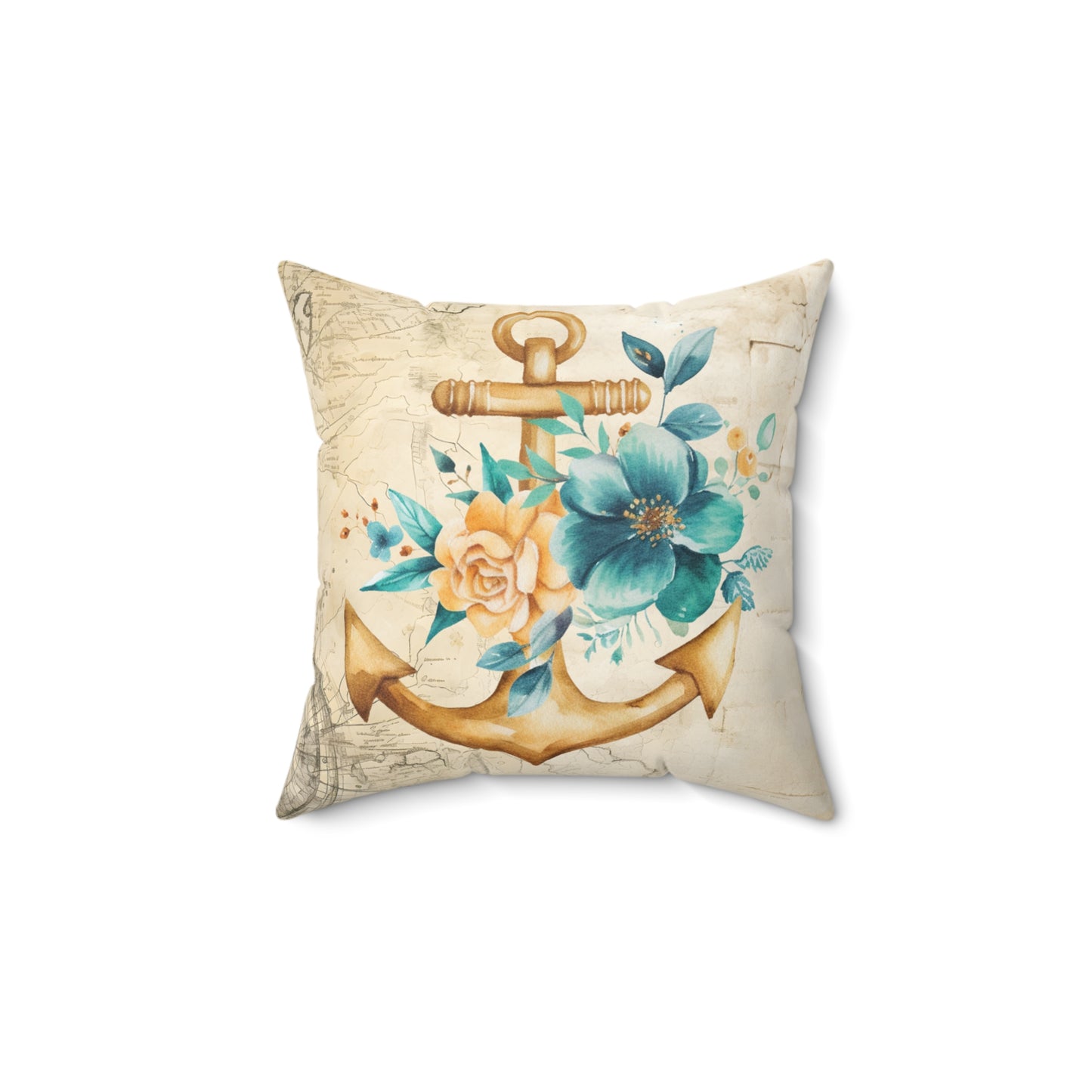 Nautical Polyester Square Cushion, Nautical cushion, Floral Anchor