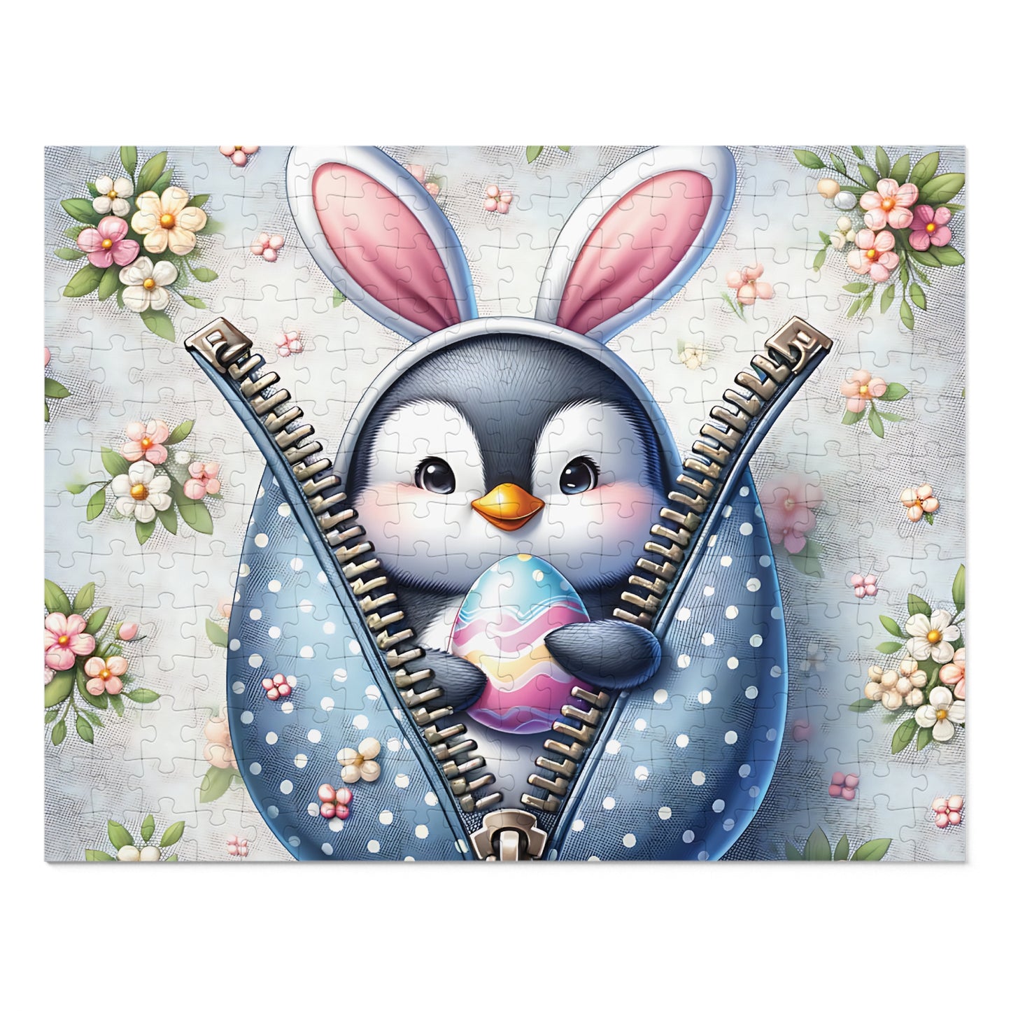 Jigsaw Puzzle, Easter, Penguin with Bunny Ears, Personalised/Non-Personalised (30, 110, 252, 500,1000-Piece) Awd-1306