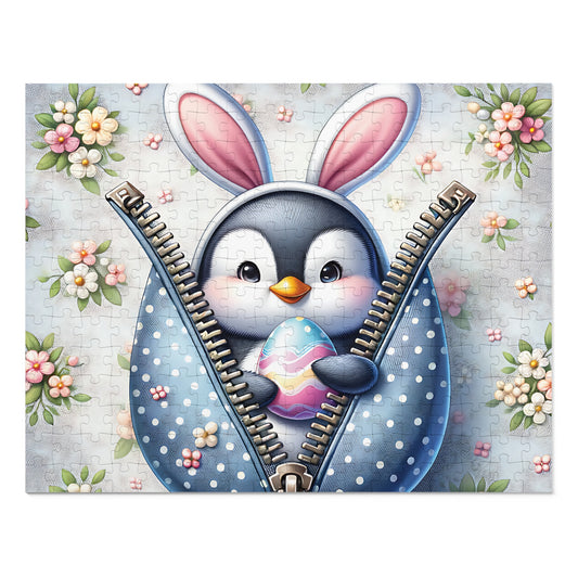 Jigsaw Puzzle, Easter, Penguin with Bunny Ears, Personalised/Non-Personalised (30, 110, 252, 500,1000-Piece) Awd-1306