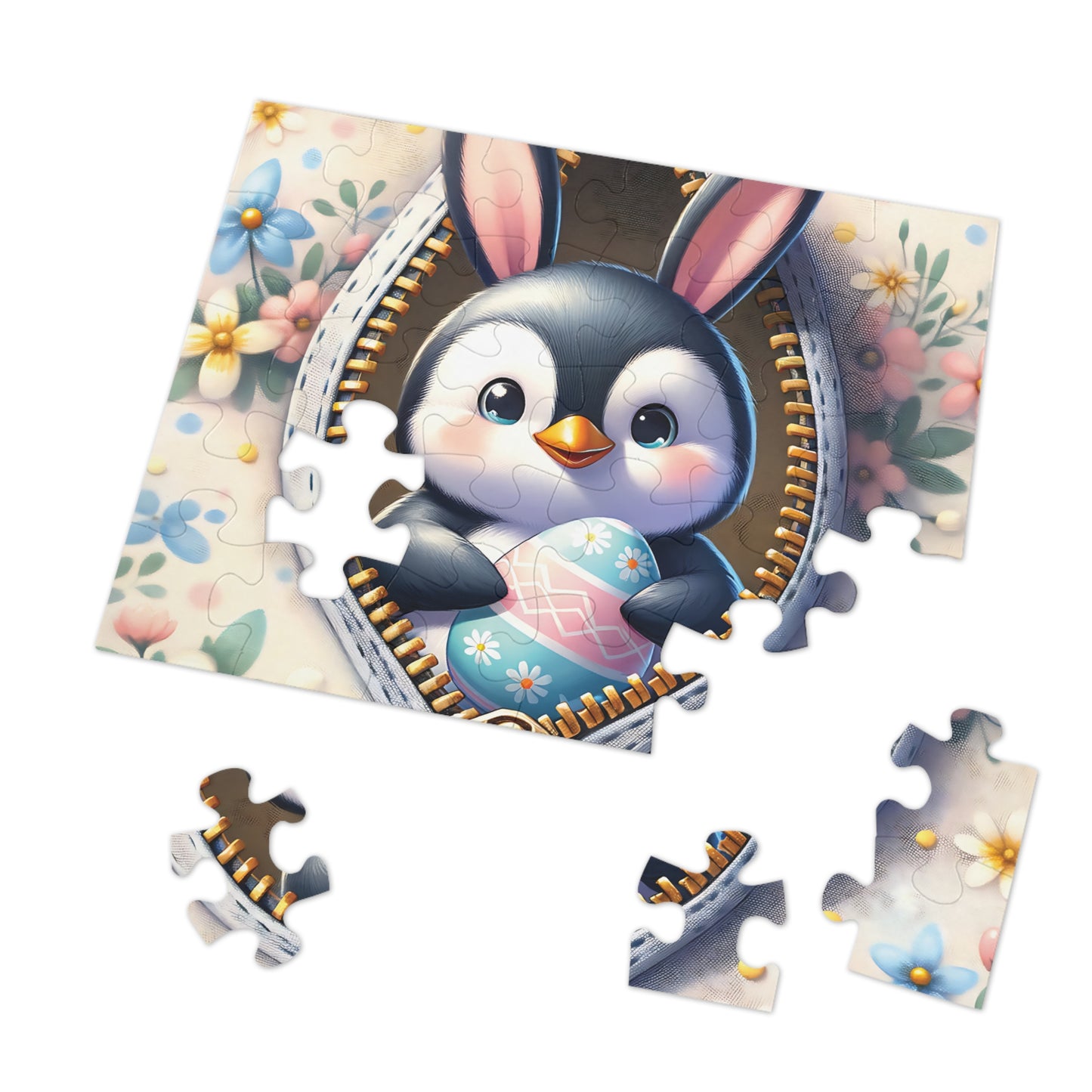 Jigsaw Puzzle, Easter, Penguin with Bunny Ears, Personalised/Non-Personalised (30, 110, 252, 500,1000-Piece) Awd-1307