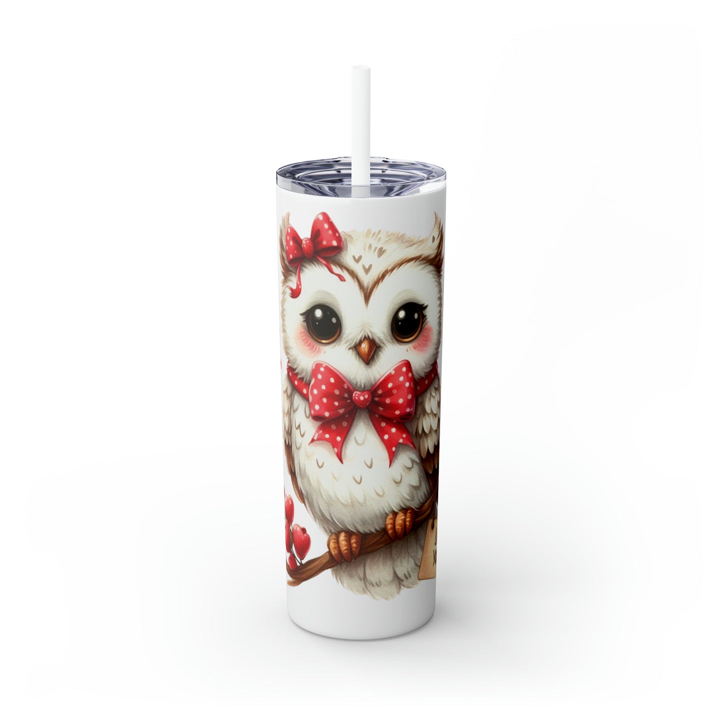 Skinny Tumbler with Straw, 20oz, Owl