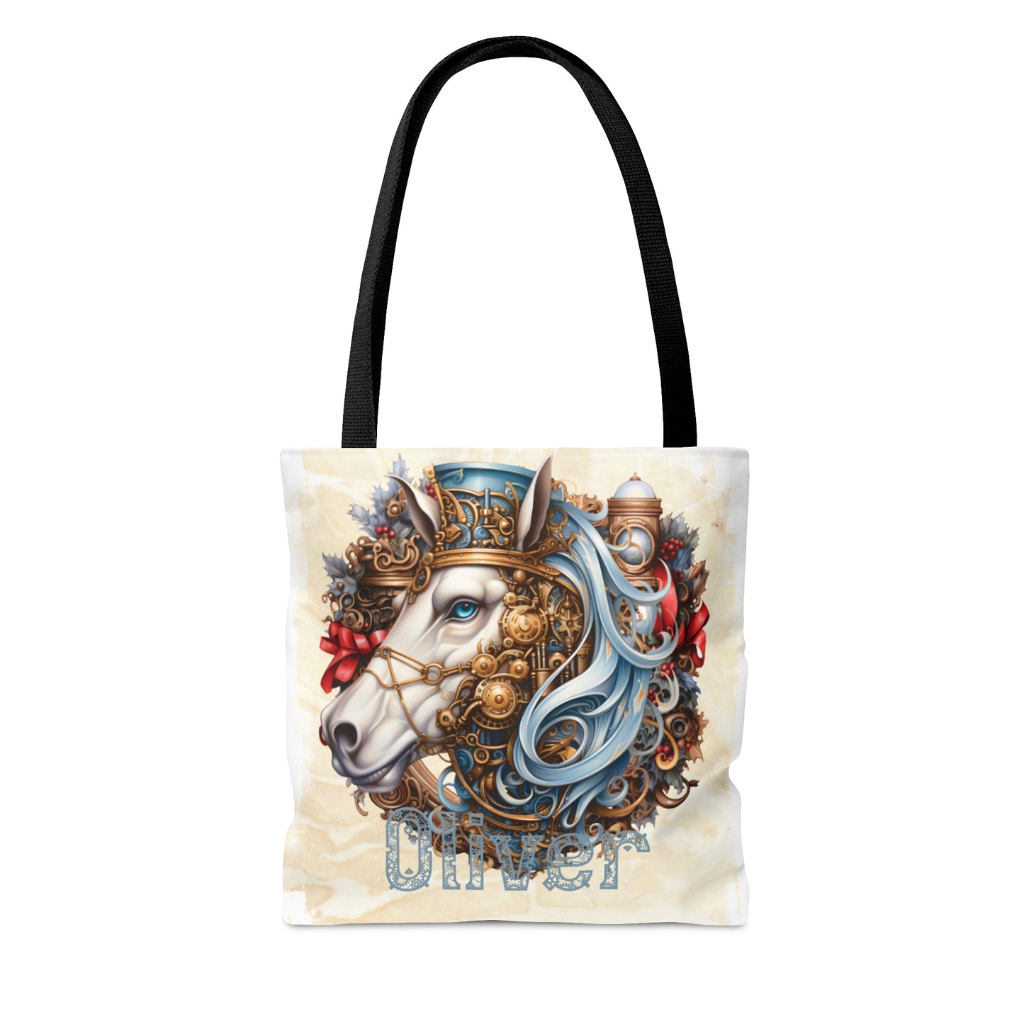 Steampunk Horse wreath Personalised Tote Bag, Steampunk Christmas bag, Christmas Tote Bag, Personalised/Non-Personalised