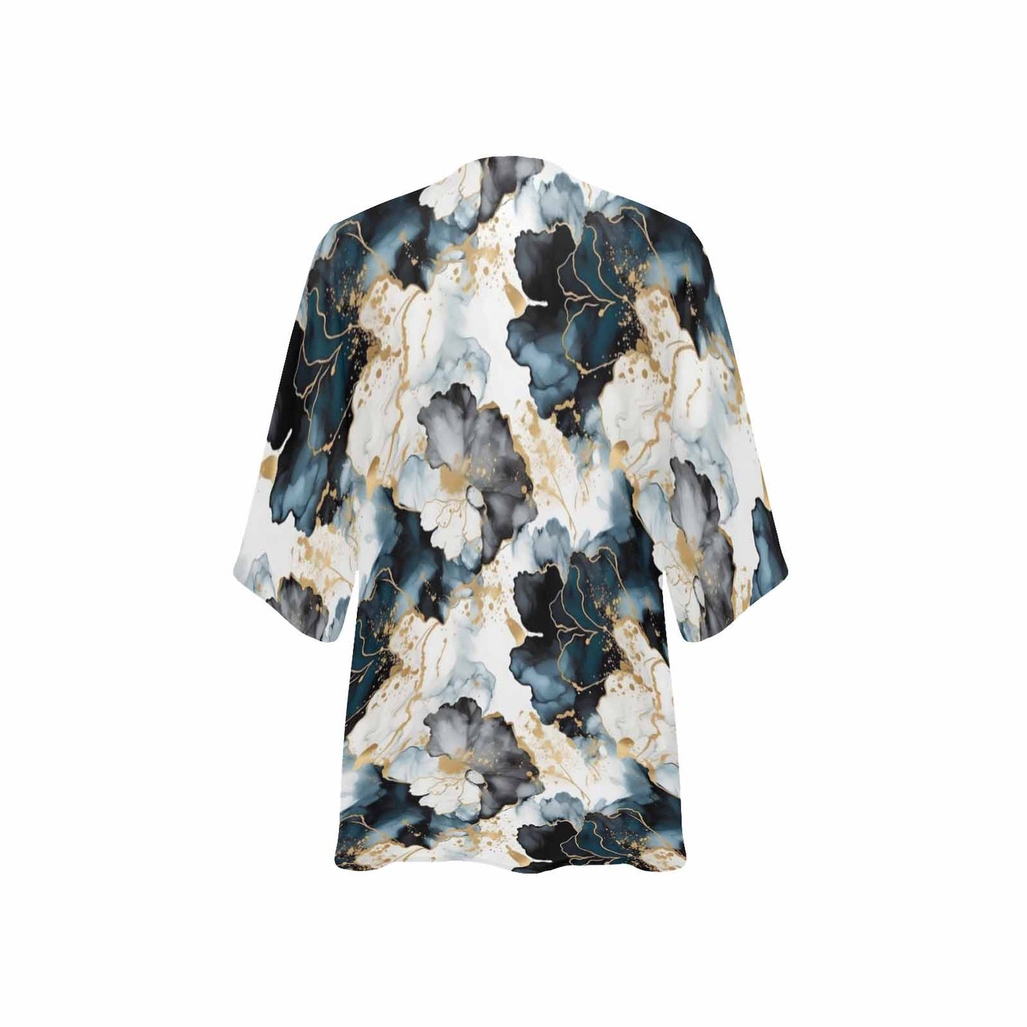 Black Ink Floral  Women's Kimono Chiffon Cover Up