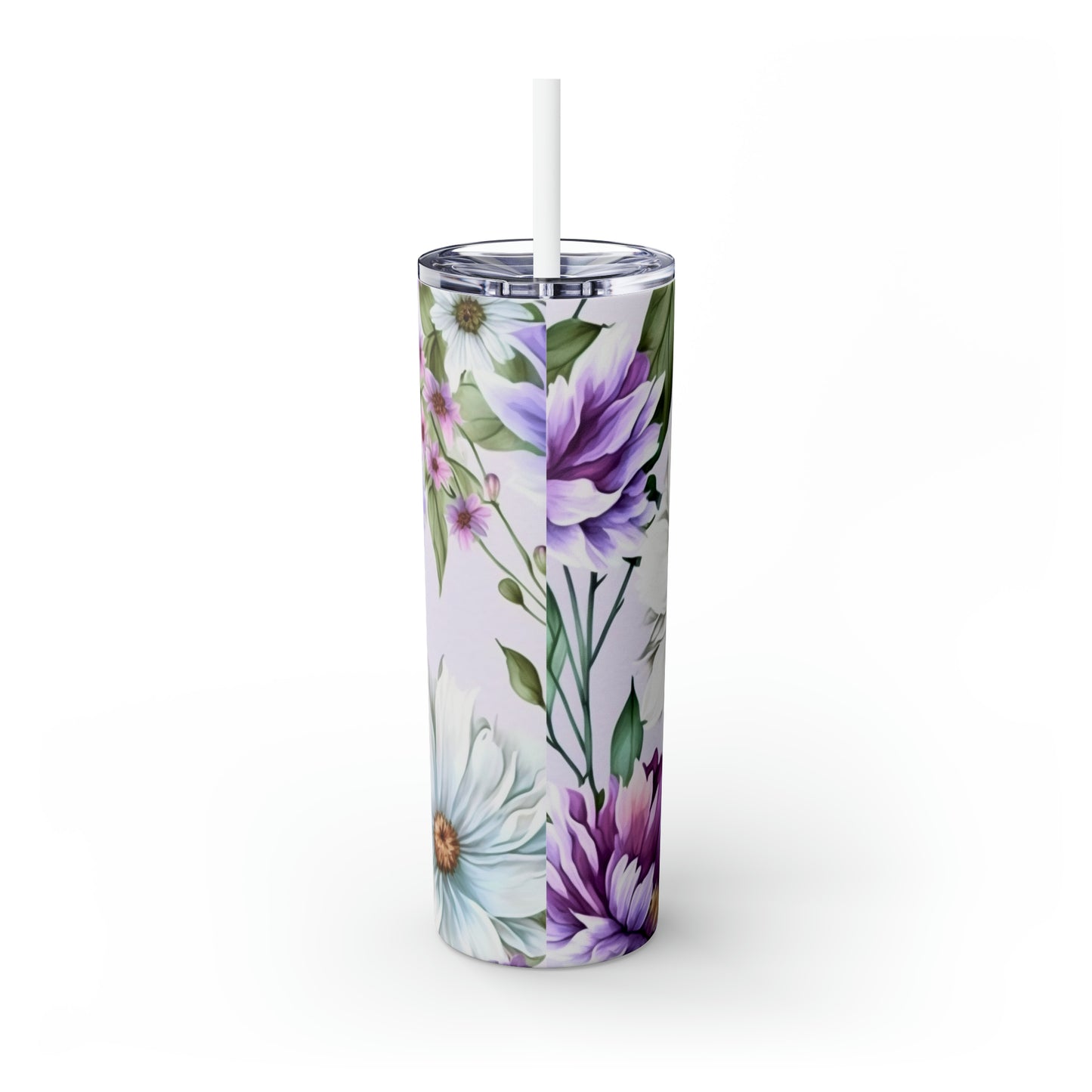 Skinny Tumbler with Straw, 20oz, Floral Mum, awd-532