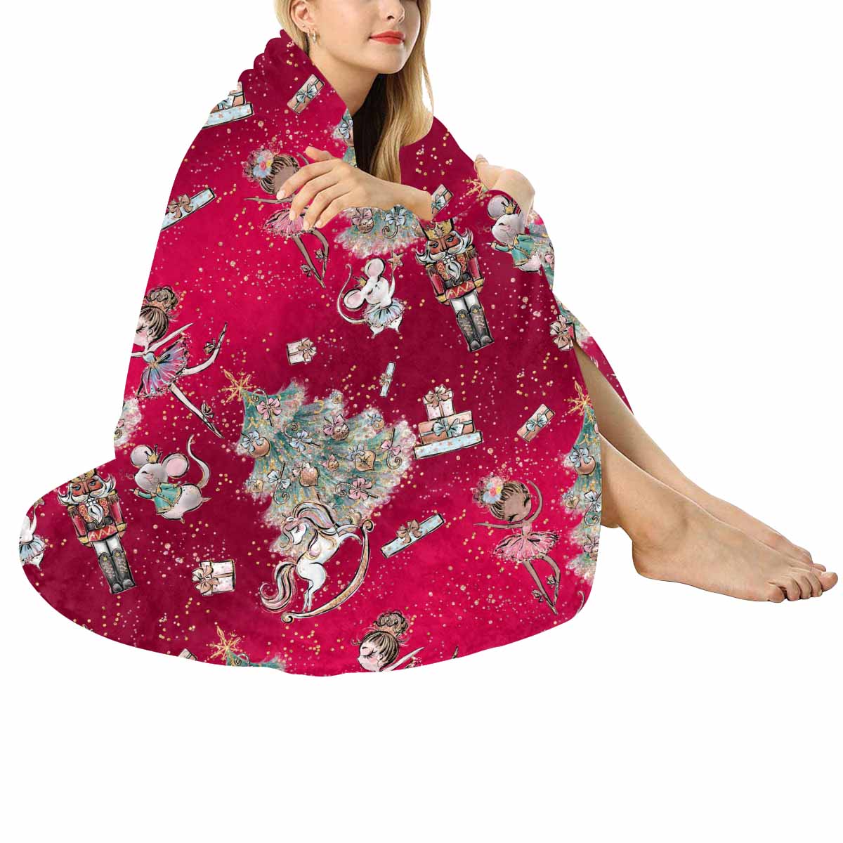 Red Christmas  Circular Micro Fleece Blanket 47"