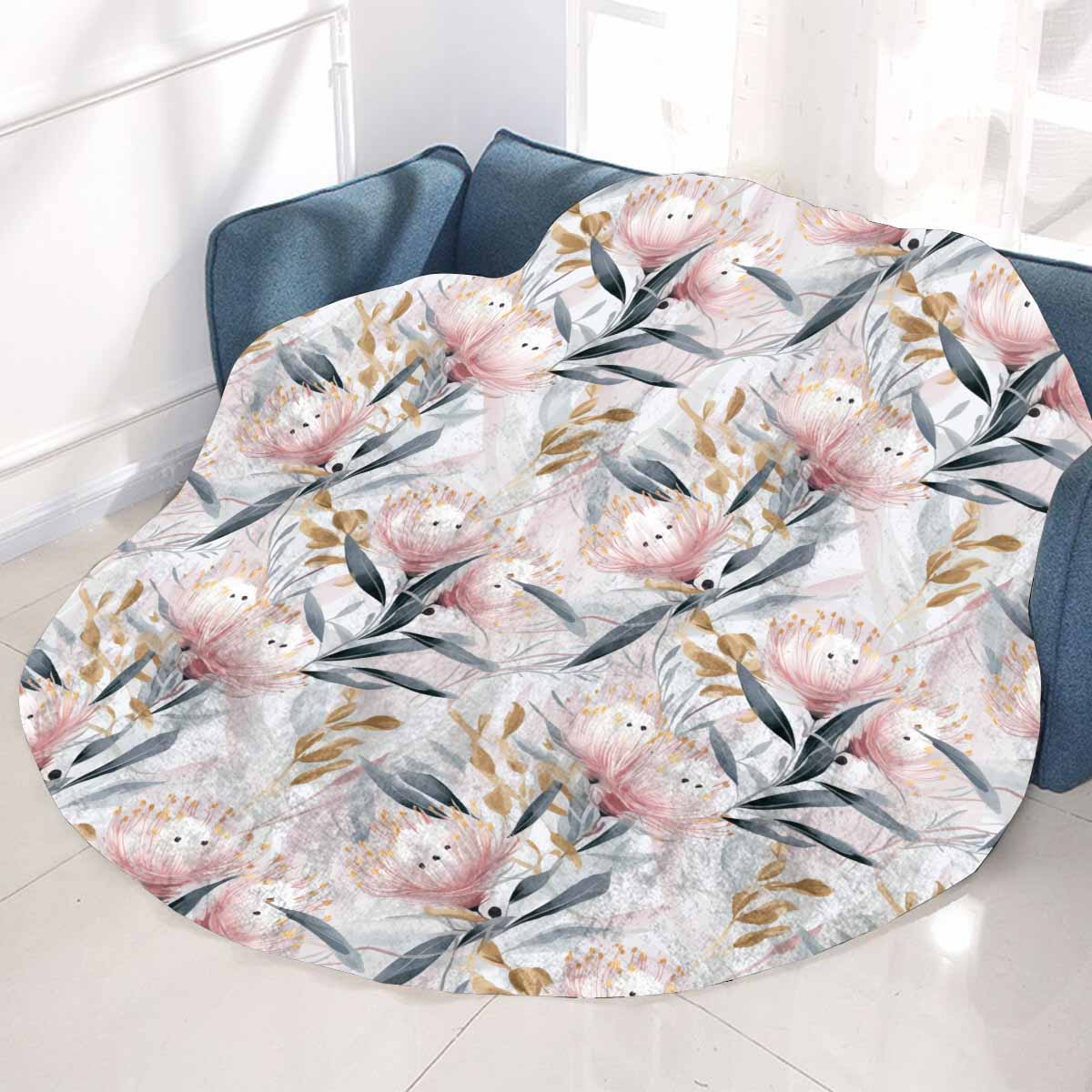 Australian Floral Pink & Grey  Circular Micro Fleece Blanket 60"