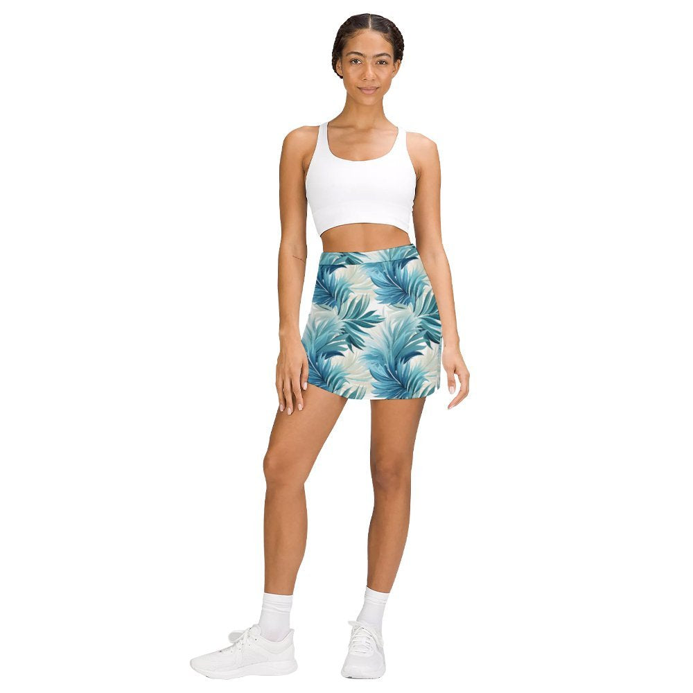 Blue Palm Leaves A-Line Skirt with Pocket Light proof trouser skirt