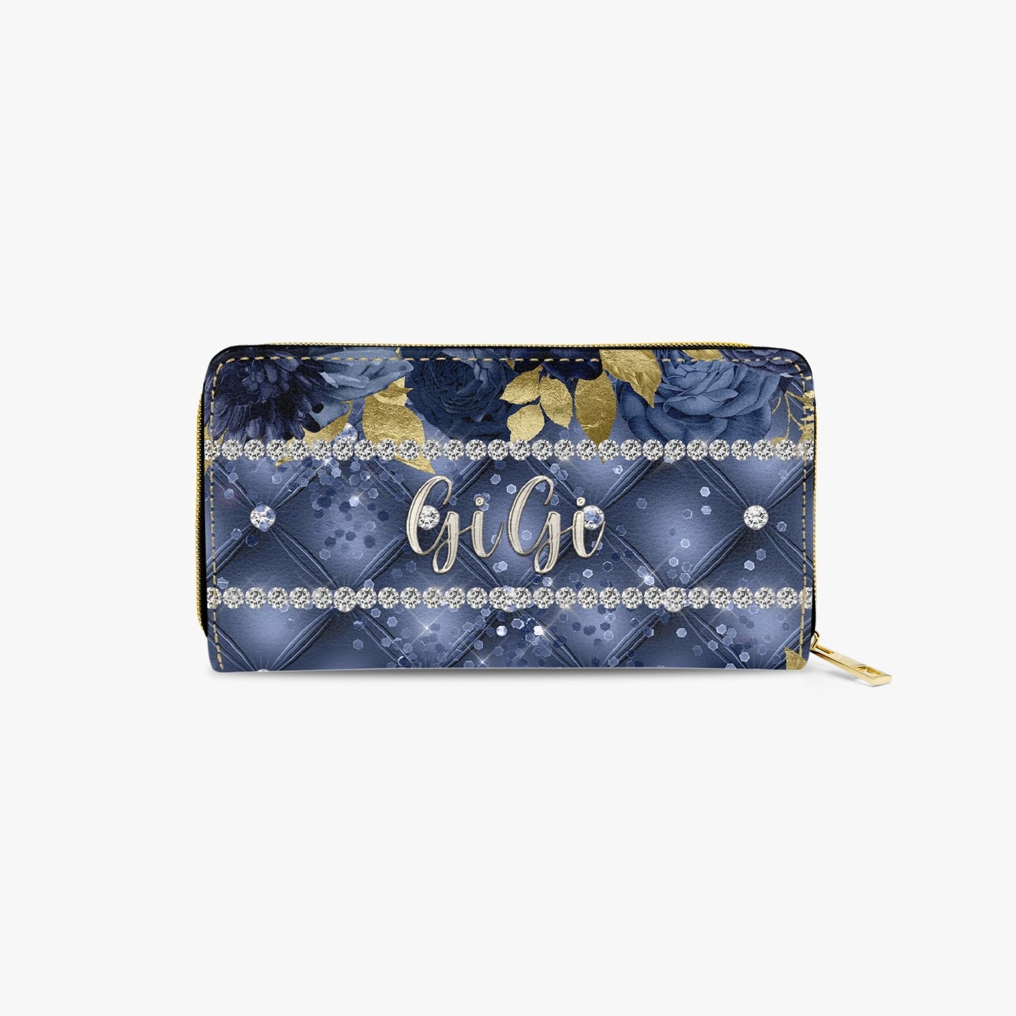 Long Type Zipper Purse - Navy Blue Floral - GiGi