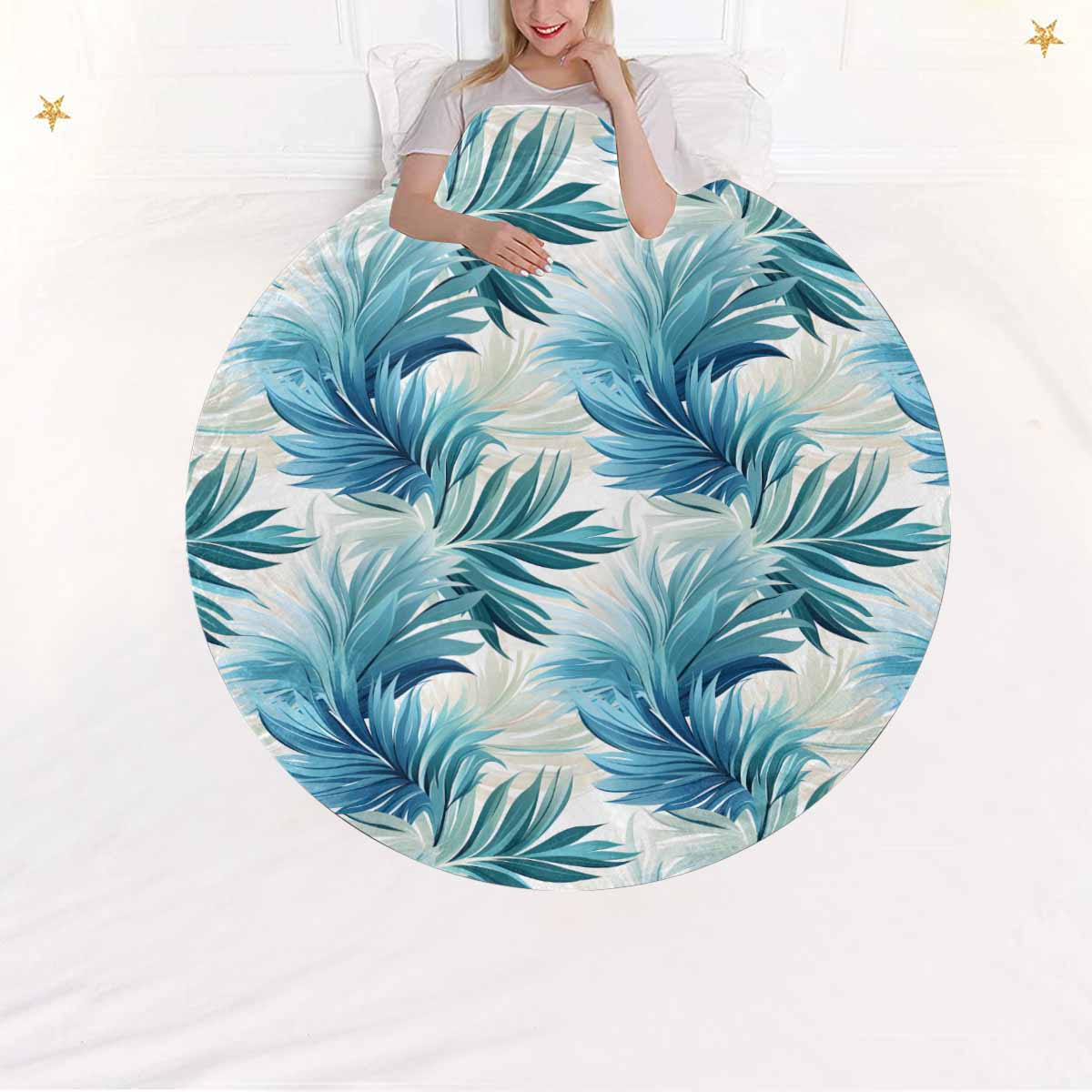 Blue Palms  Circular Micro Fleece Blanket 60"