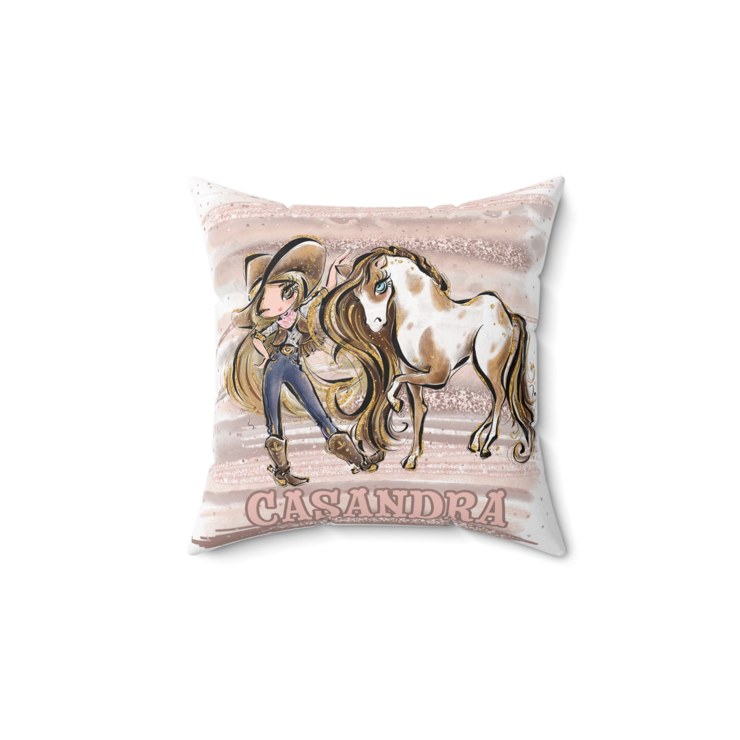 Personalised Cowgirl and Horse Cushion,  Blonde Hair, Brown Eyes, Polyester Square Cushion, Christmas cushion