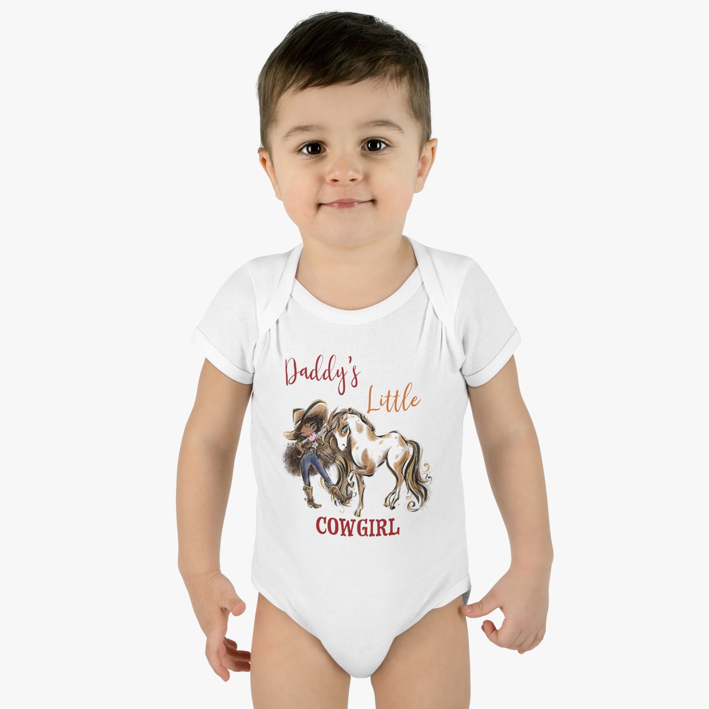 Infant Baby Rib Bodysuit, Daddy's Little Cowgirl baby Bodysuit, Cowboy Boots, Girl and Horse