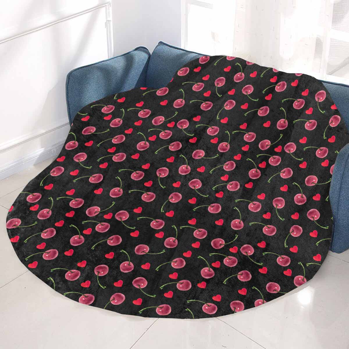 Cherries  Circular Micro Fleece Blanket 47"