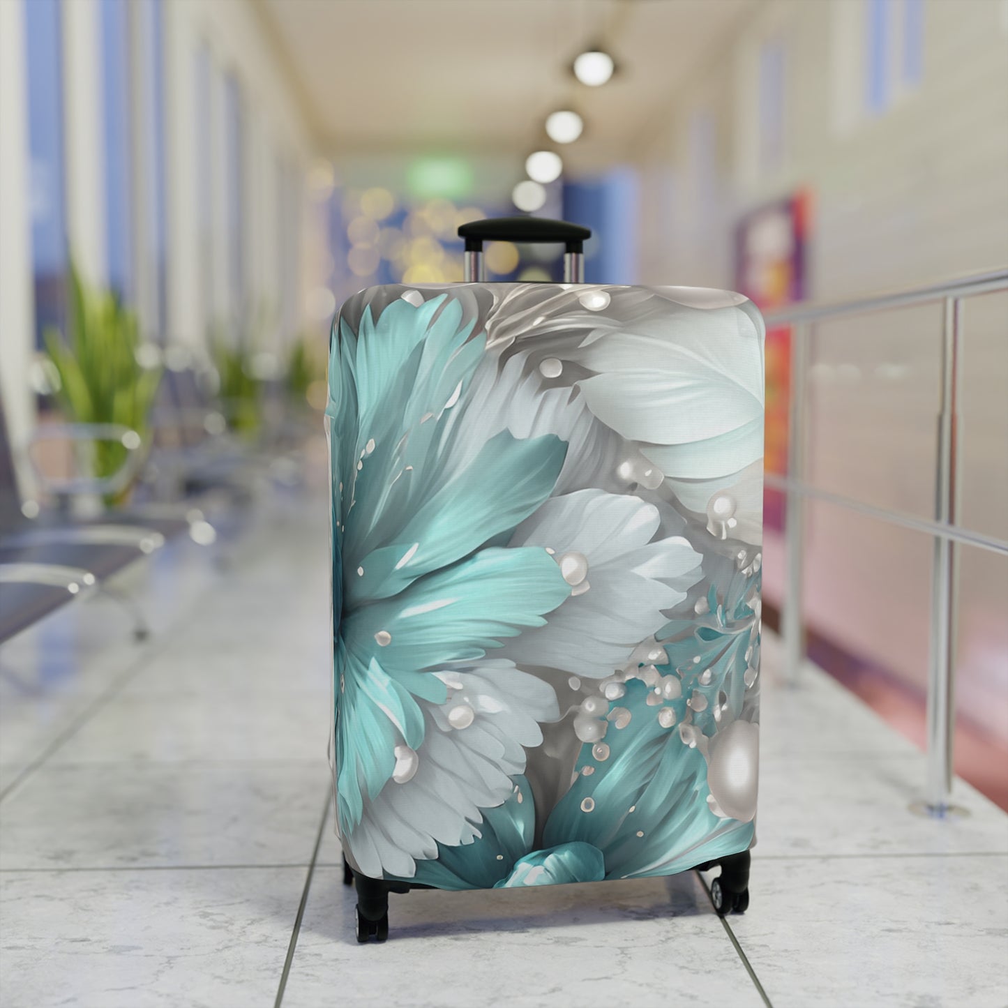 Luggage Cover, Turquoise Floral-2