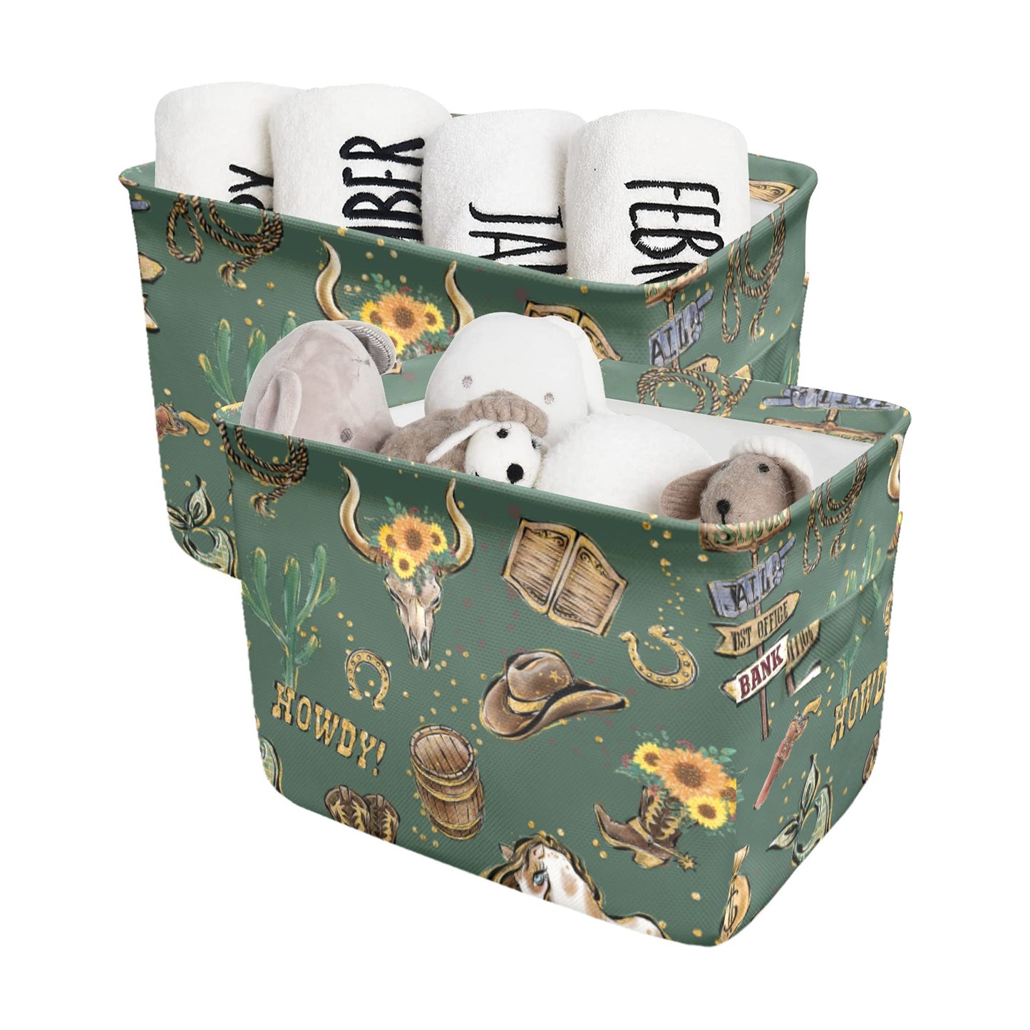 Howdy Cowboy Green Fabric Storage Basket