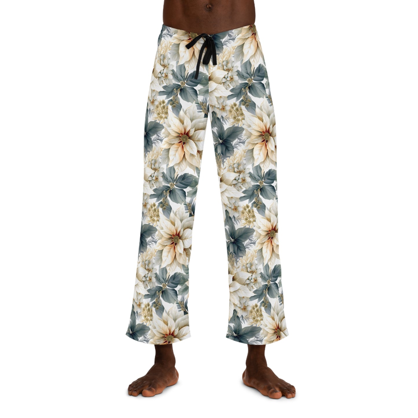 Men's Pajama Pants, cream poinsettia