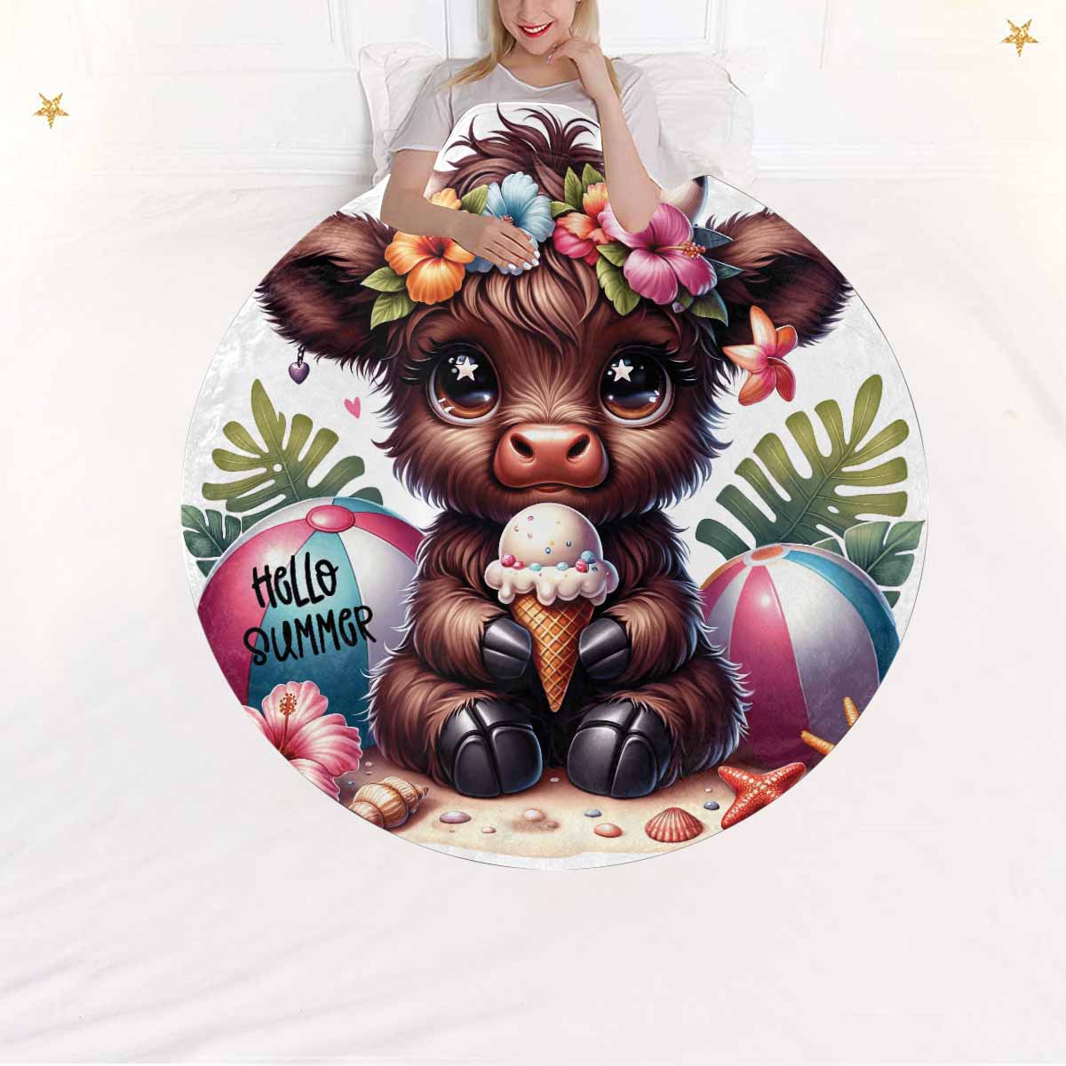 Highland Cow Awd35111  Circular Micro Fleece Blanket 47"