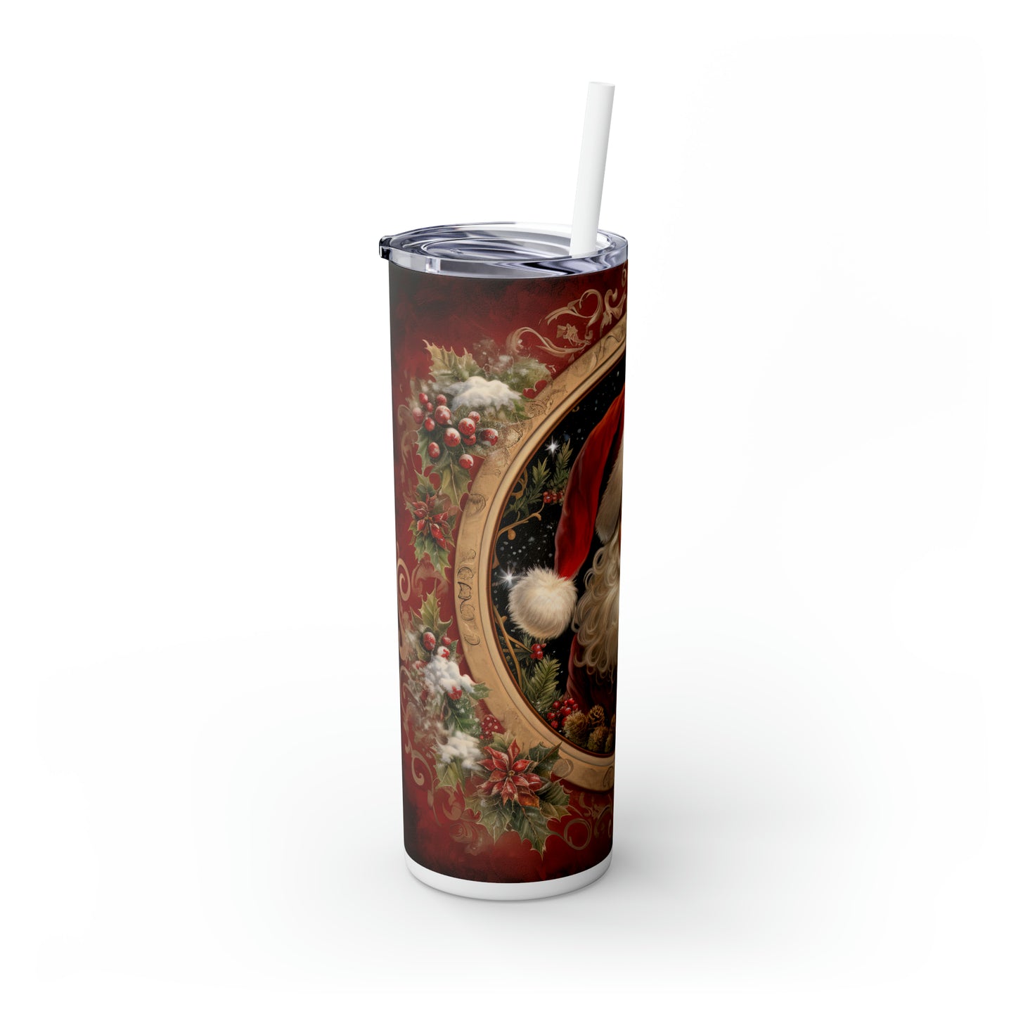 Skinny Tumbler with Straw, 20oz, Christmas, Santa, awd-306