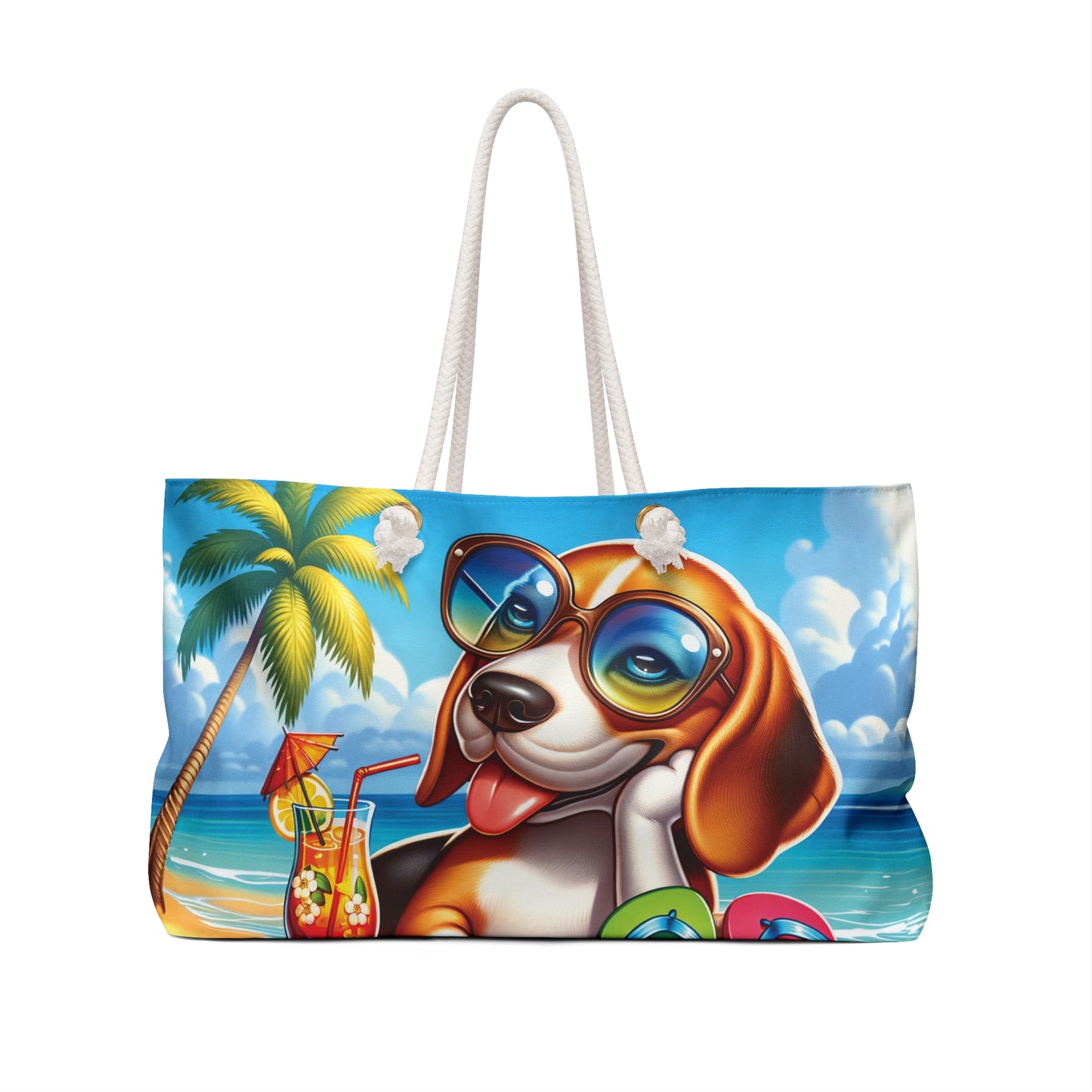 Personalised/Non-Personalised Weekender Bag, Summer Beach Dog, Beagle, Large Weekender Bag, Beach Bag, Book Bag