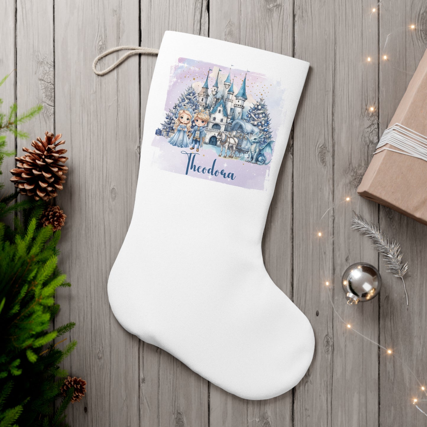 Personalised Santa Stocking, Purple Christmas Fairytale