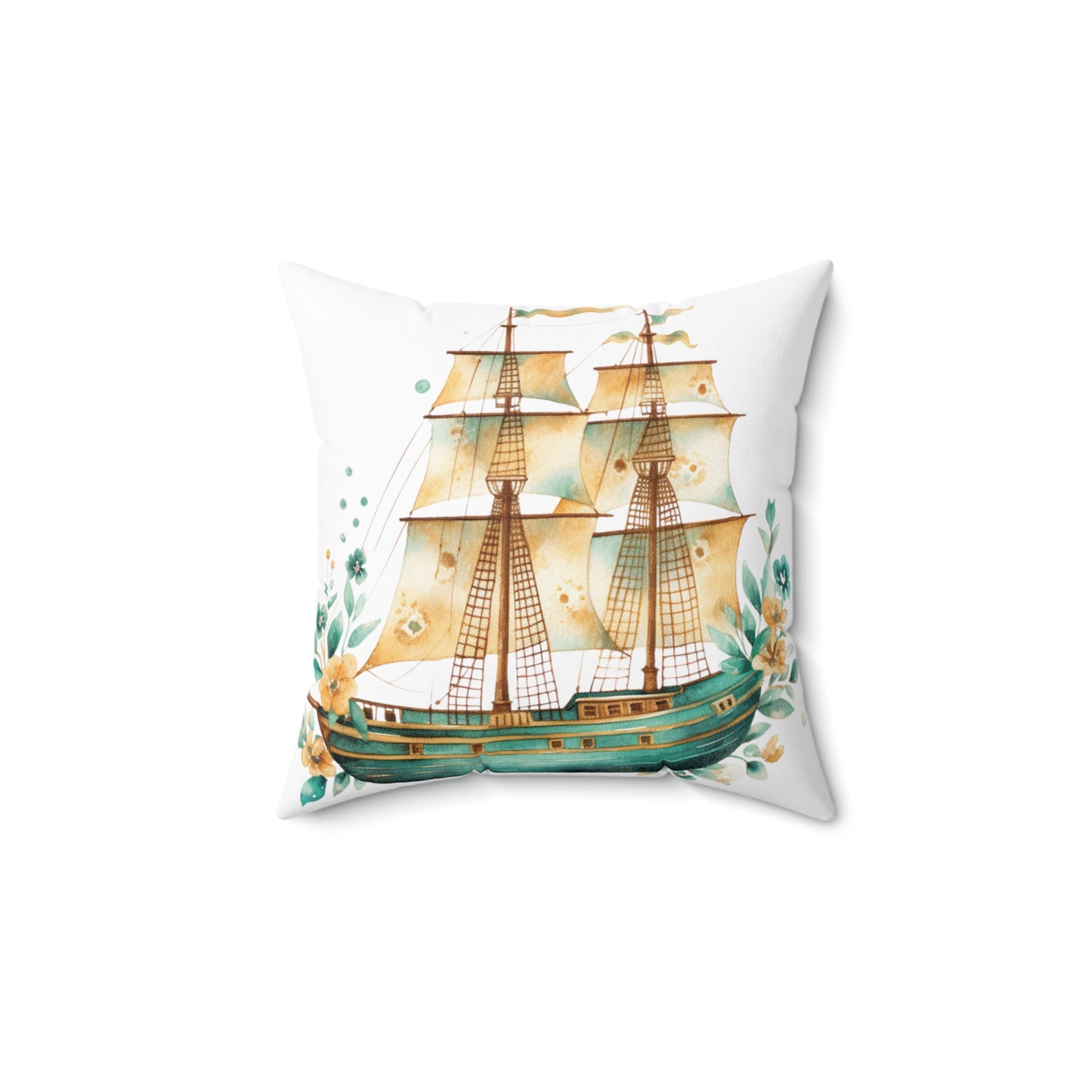 Nautical Polyester Square Cushion, Nautical cushion, White, Ship