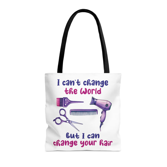 Tote Bag, Hairdresser, I can't change the world but I can change your hair, Personalised/Non-Personalised Tote bag