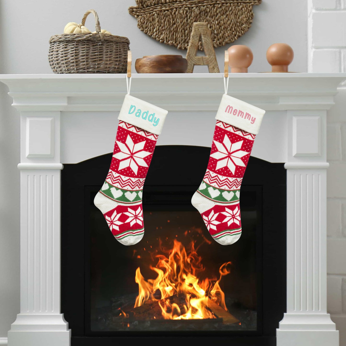 Classic Long Knitted Embroidered Christmas Stocking