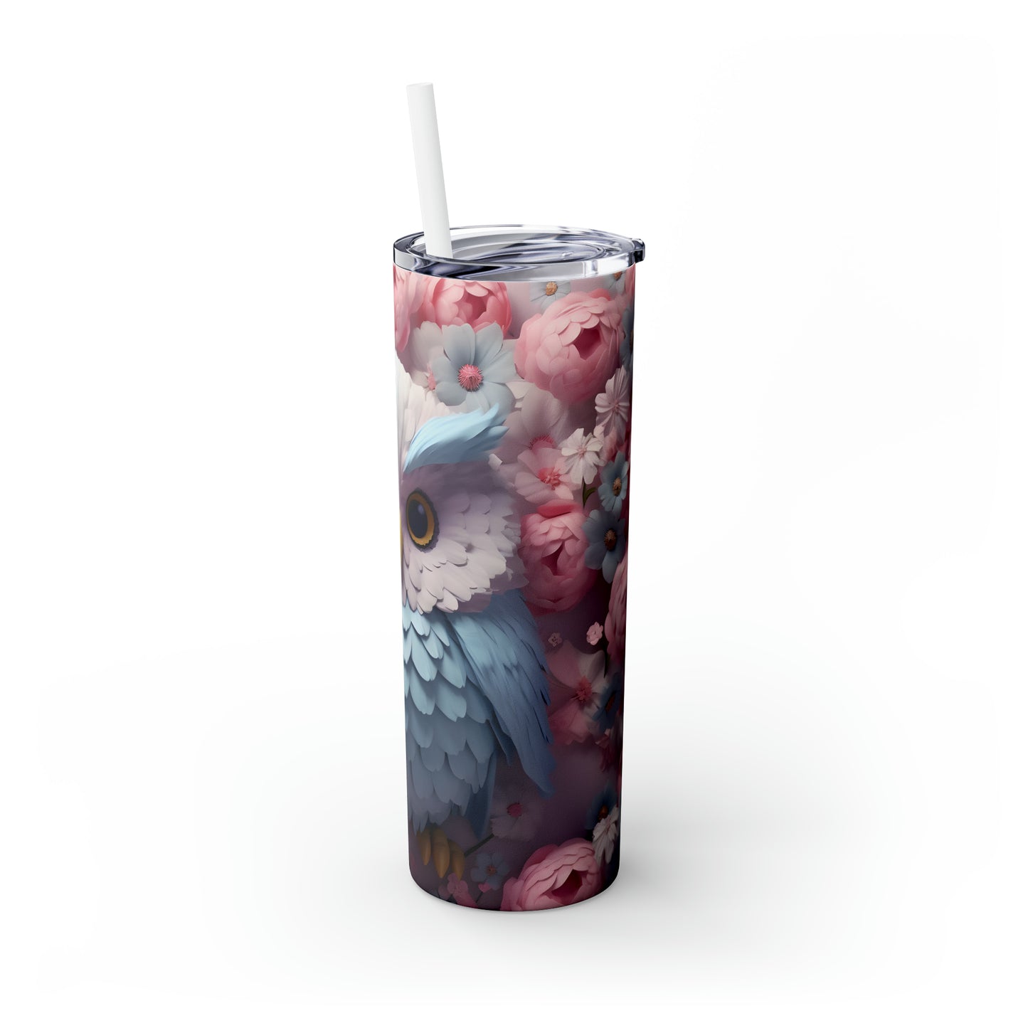 Skinny Tumbler with Straw, 20oz, Owl