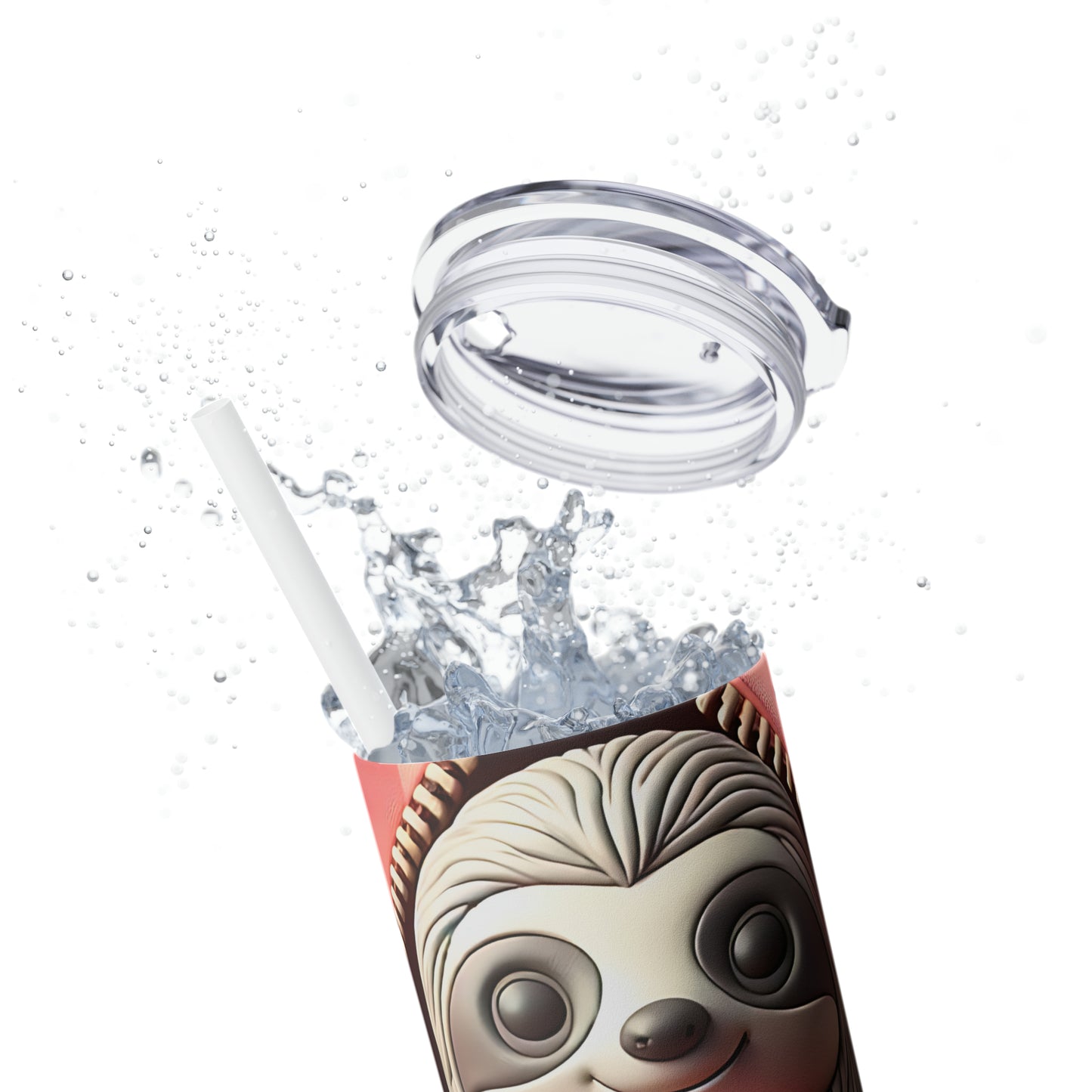 Skinny Tumbler with Straw, 20oz, Sloth, Valentines Day