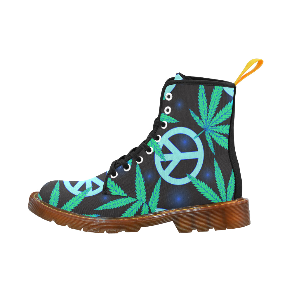 Martin Boots For Men Cannabis leaves and peace symbol honey