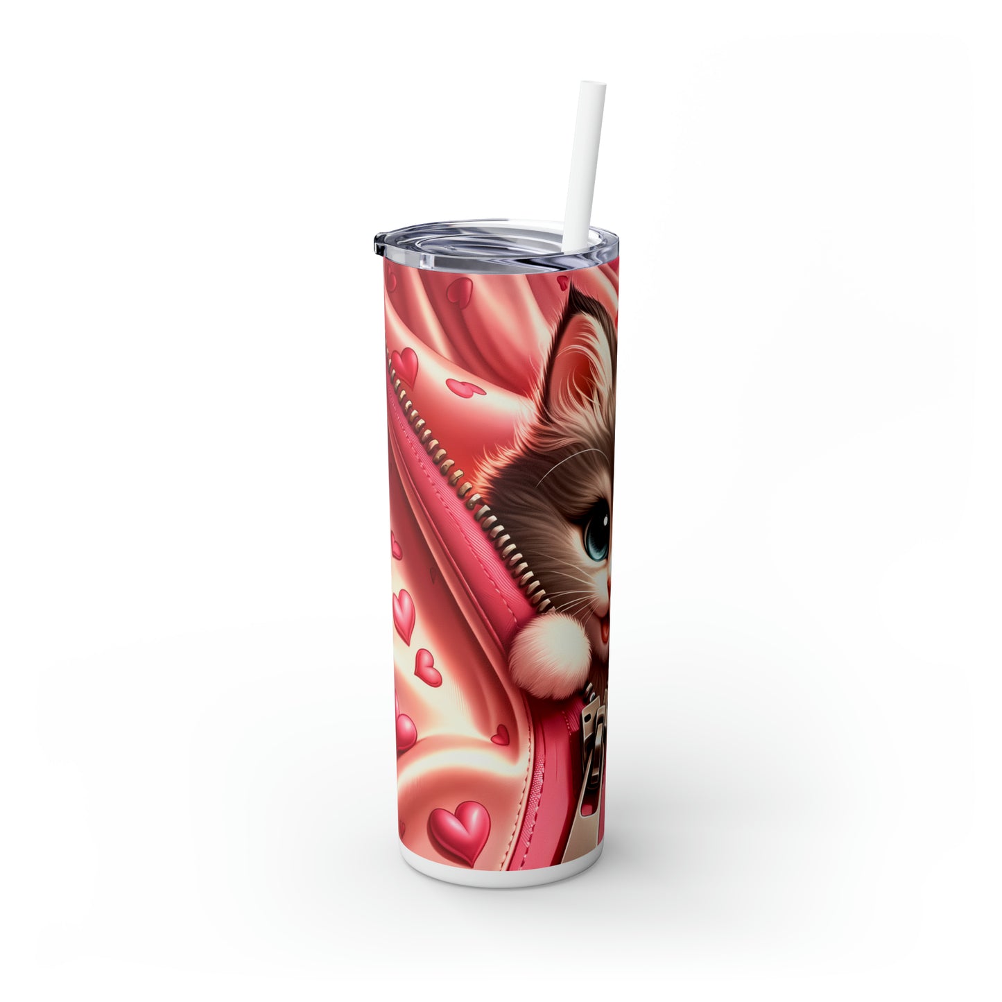 Skinny Tumbler with Straw, 20oz, Cat, Valentines Day, awd-927