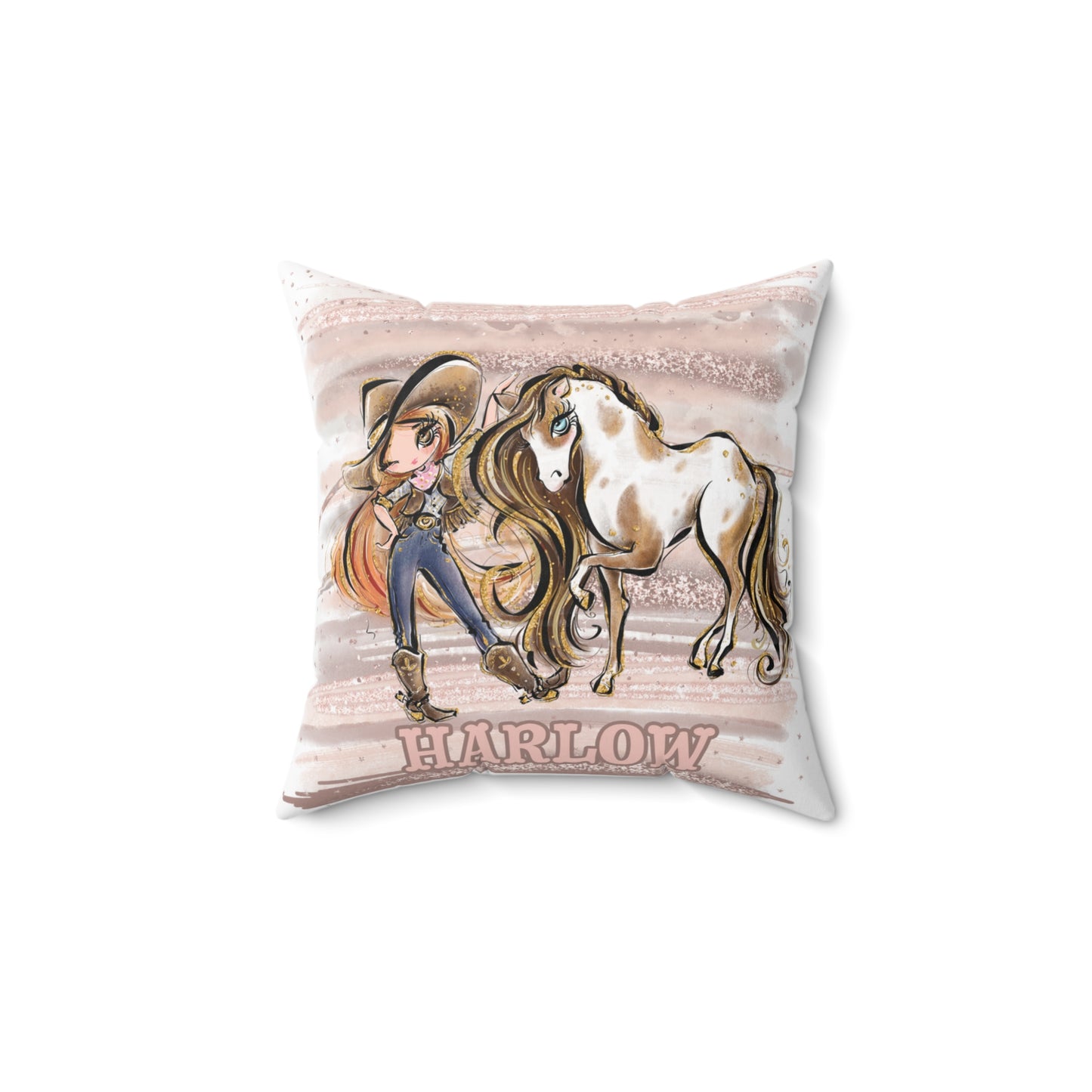 Personalised Cowgirl and Horse Cushion,  Red Hair, Brown Eyes, Polyester Square Cushion, Christmas cushion