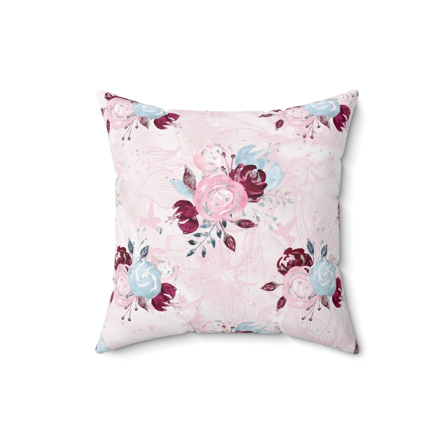 Spun Polyester Square Pillow, Floral Cushion