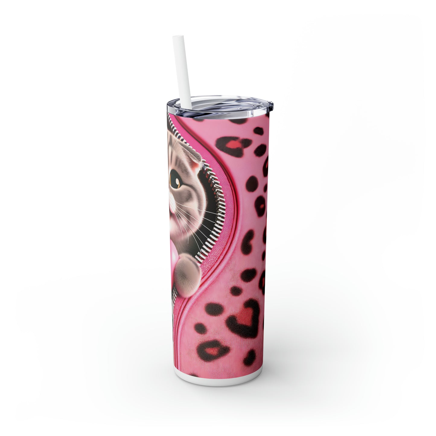 Skinny Tumbler with Straw, 20oz, Cat, Valentines Day, awd-747