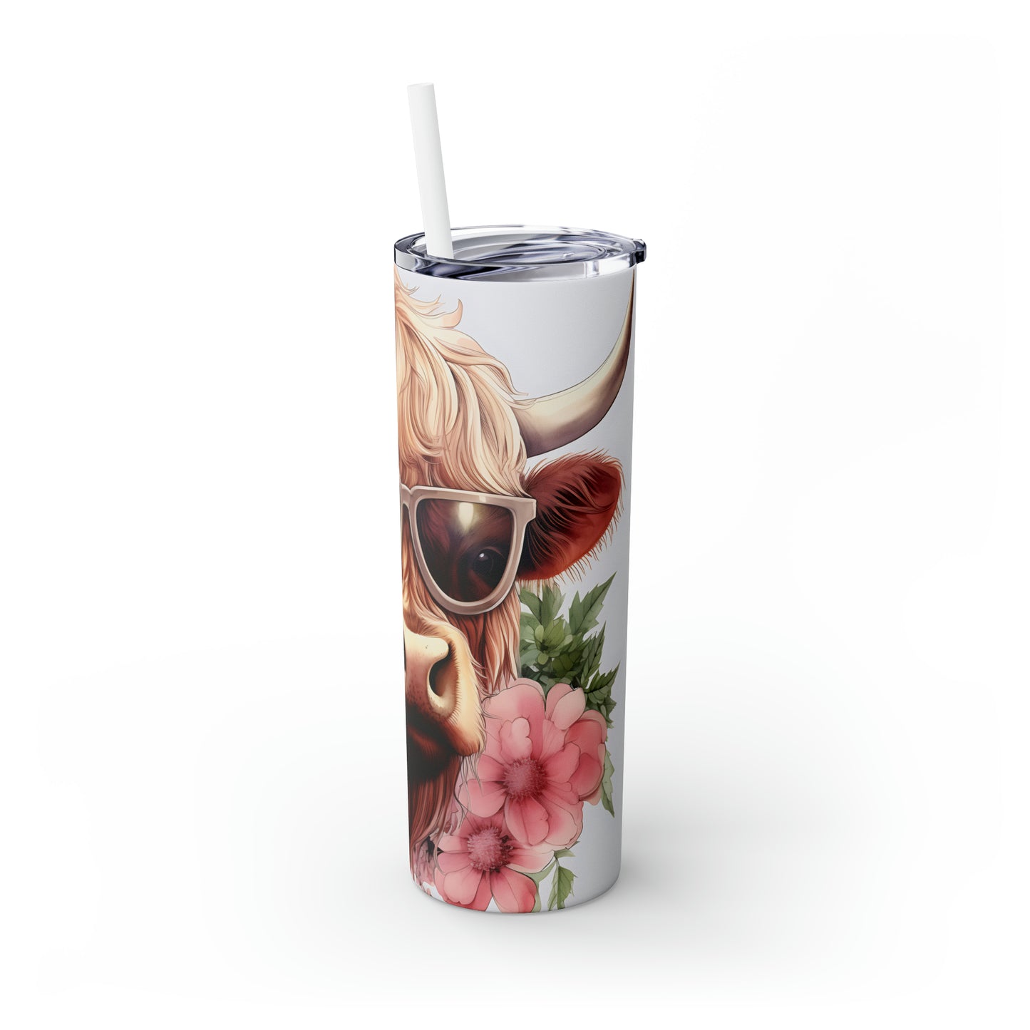 Skinny Tumbler with Straw, 20oz Highlander Cow